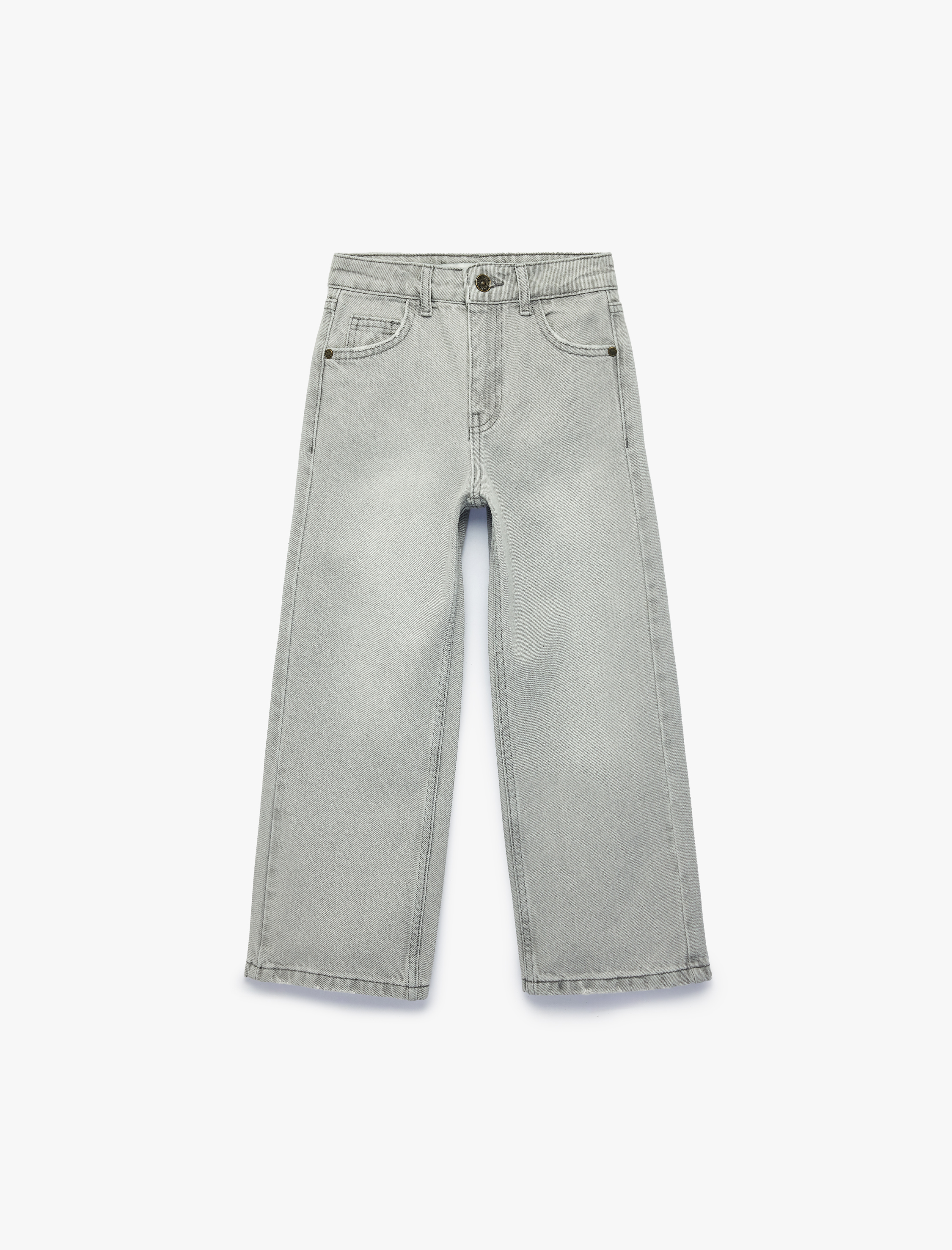  Kız Çocuk Pamuklu Cepli Geniş Paça Denim Pantolon