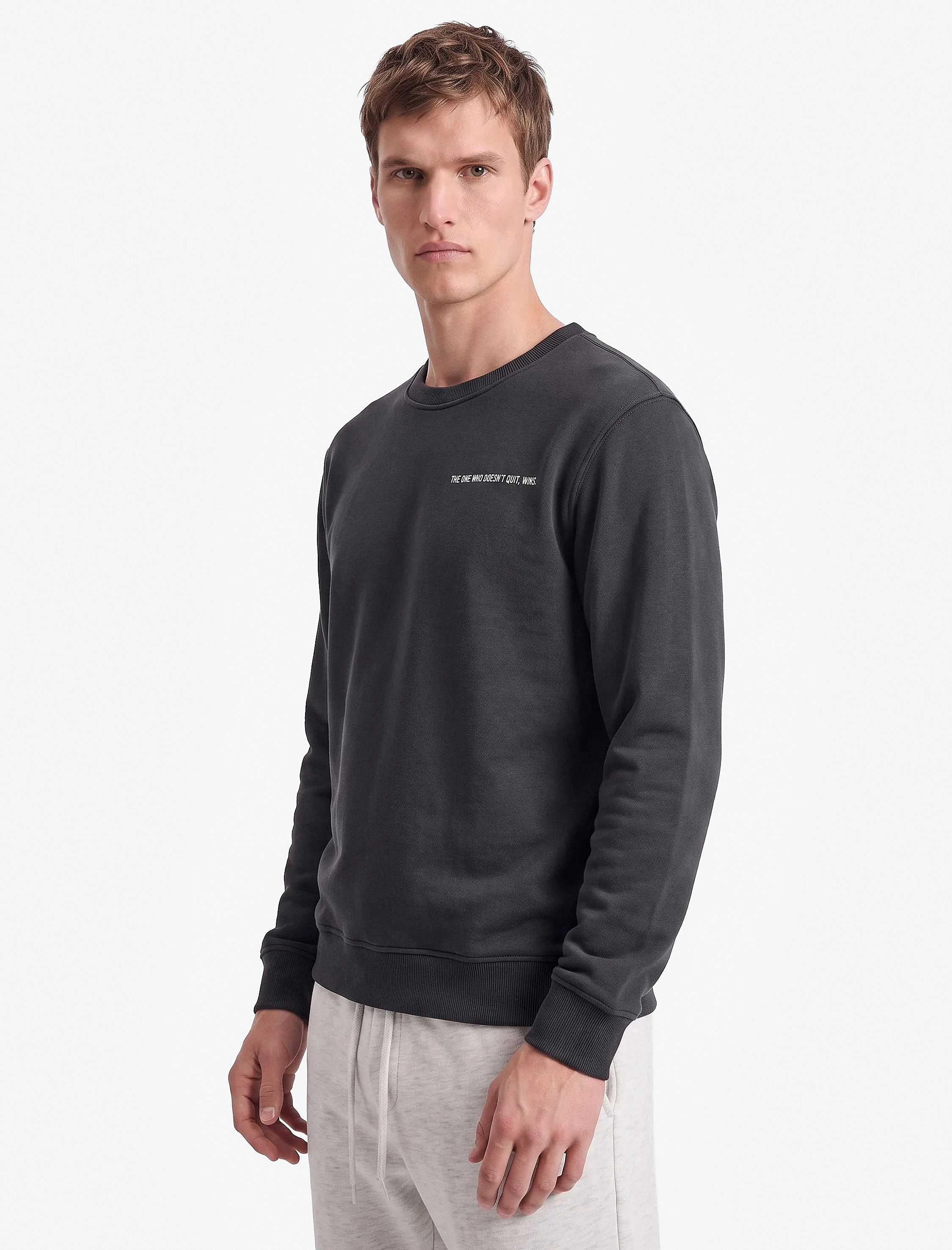   Regular Fit Uzun Kollu Baskı Detaylı Bisiklet Yaka Spor Sweatshirt