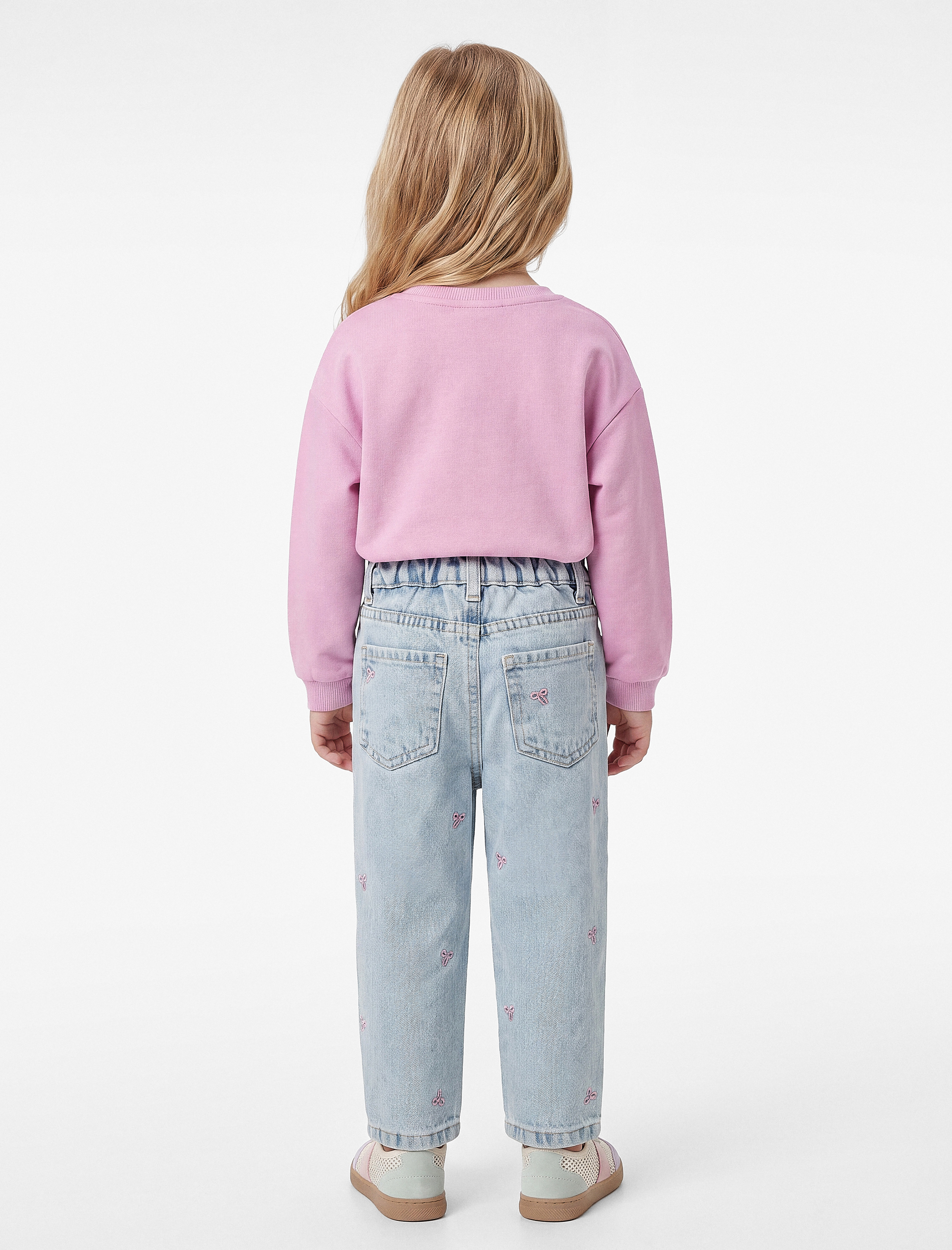  Kız Bebek Pamuklu Fiyonk Nakışlı Denim Pantolon