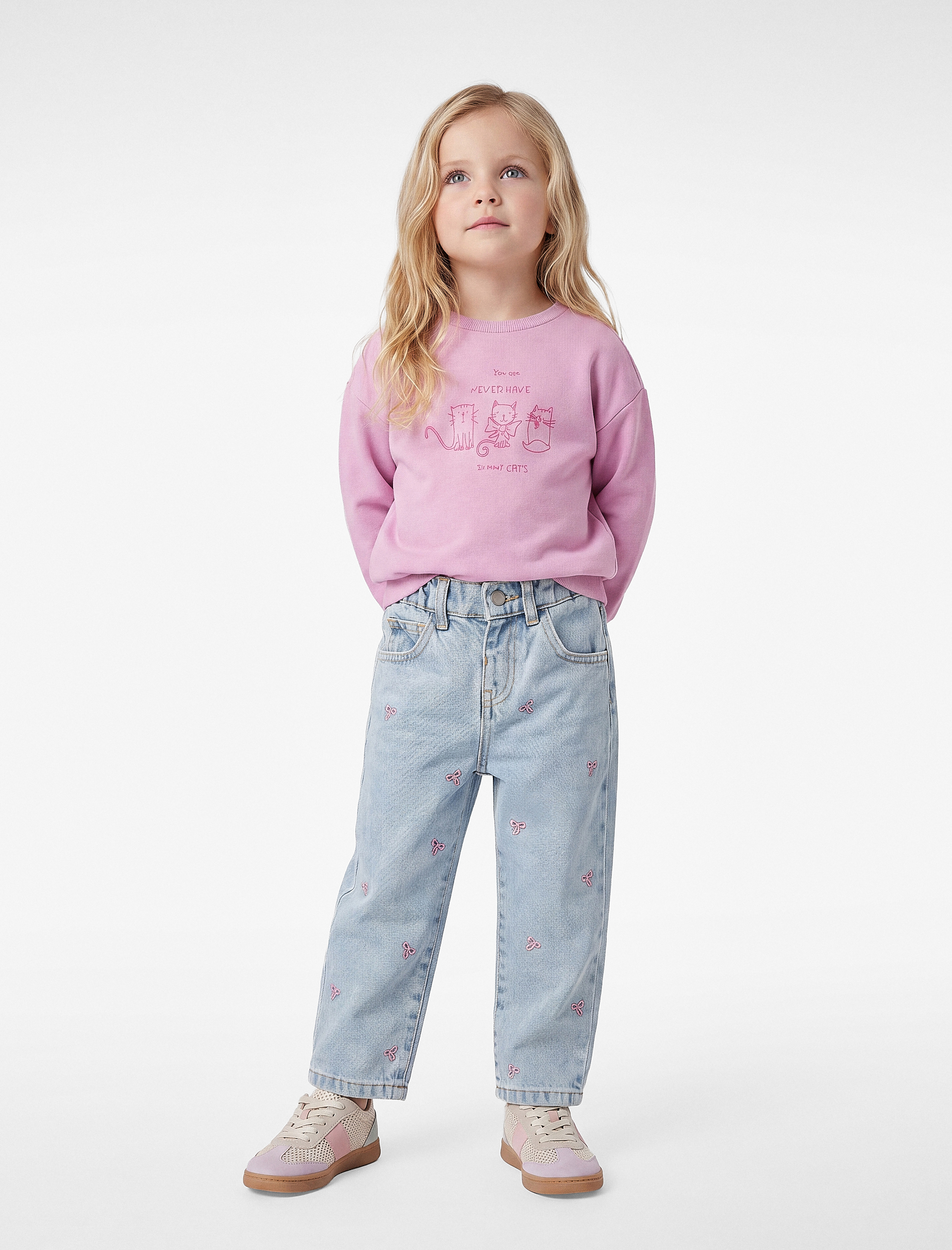  Kız Bebek Pamuklu Fiyonk Nakışlı Denim Pantolon