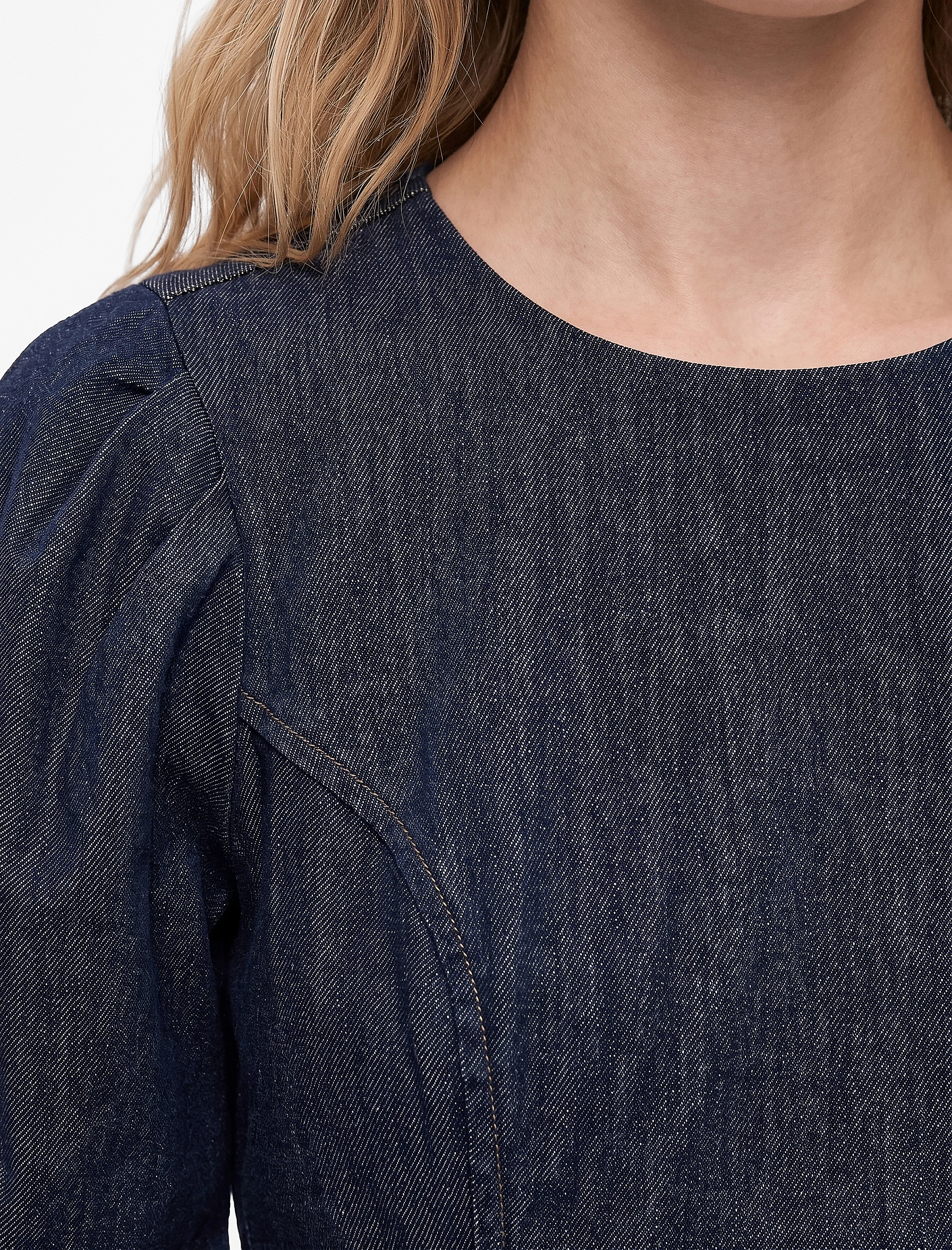 Koton Dikiş Detaylı Pamuklu Kısa Balon Kollu Bisiklet Yaka Mini Denim Elbise görsel 4