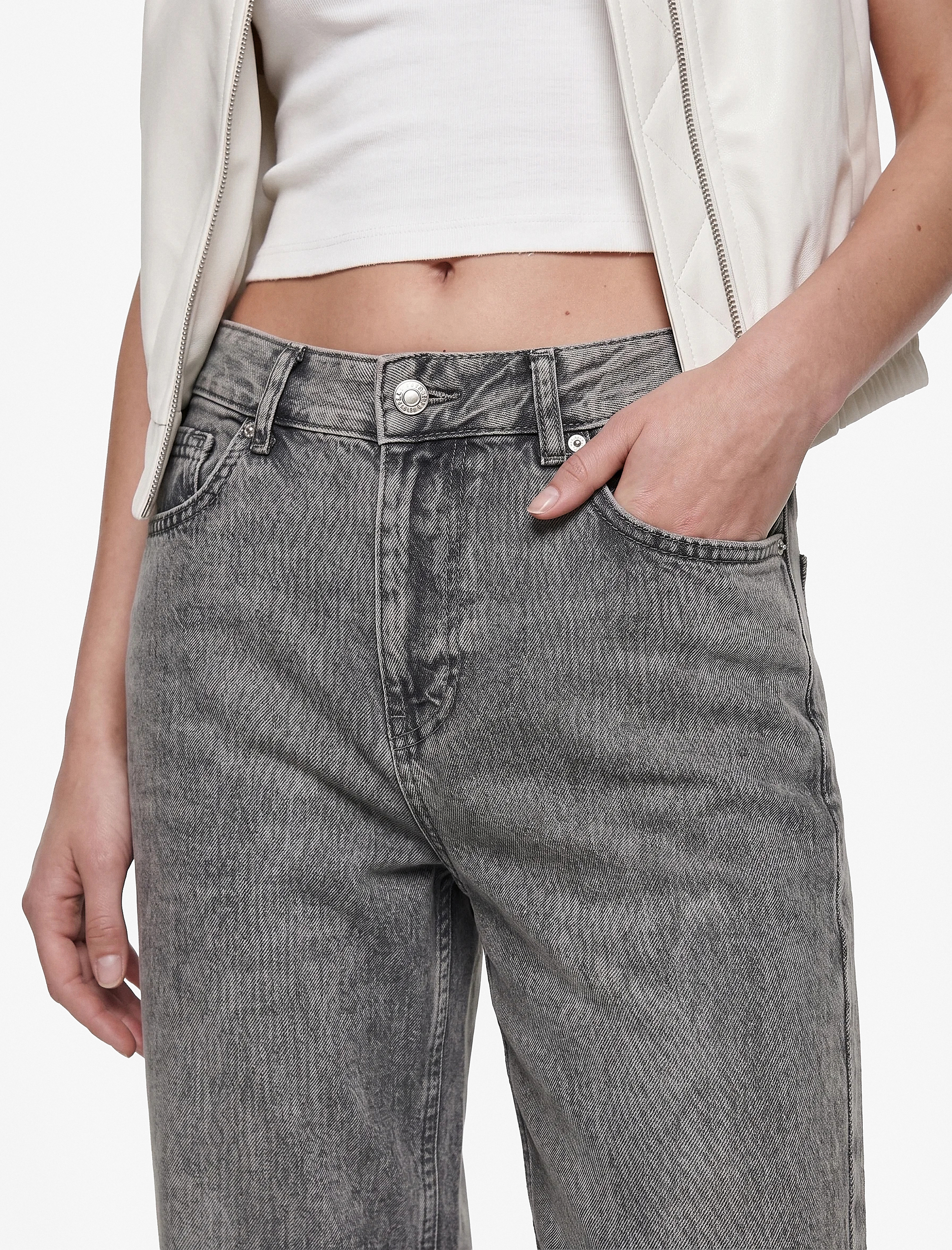 Koton Pamuklu Düz Paça Yıkamalı Normal Bel Denim Pantolon - Straight Jeans görsel 4