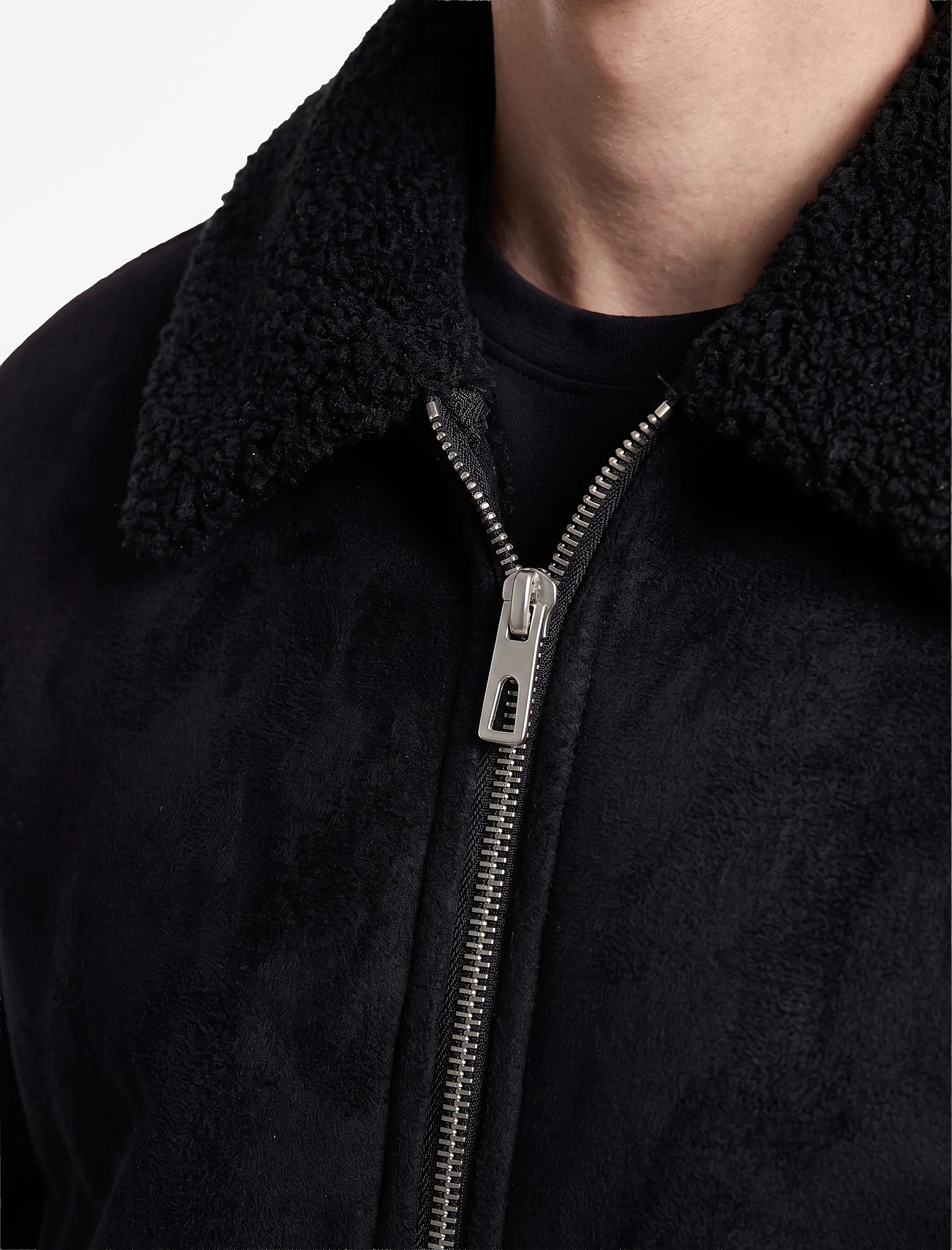   Peluş Yaka Fermuarlı Slim Fit Uzun Kollu Kışlık Suni Süet Ceket