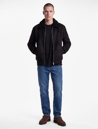 Peluş Yaka Fermuarlı Slim Fit Uzun Kollu Kışlık Suni Süet Ceket