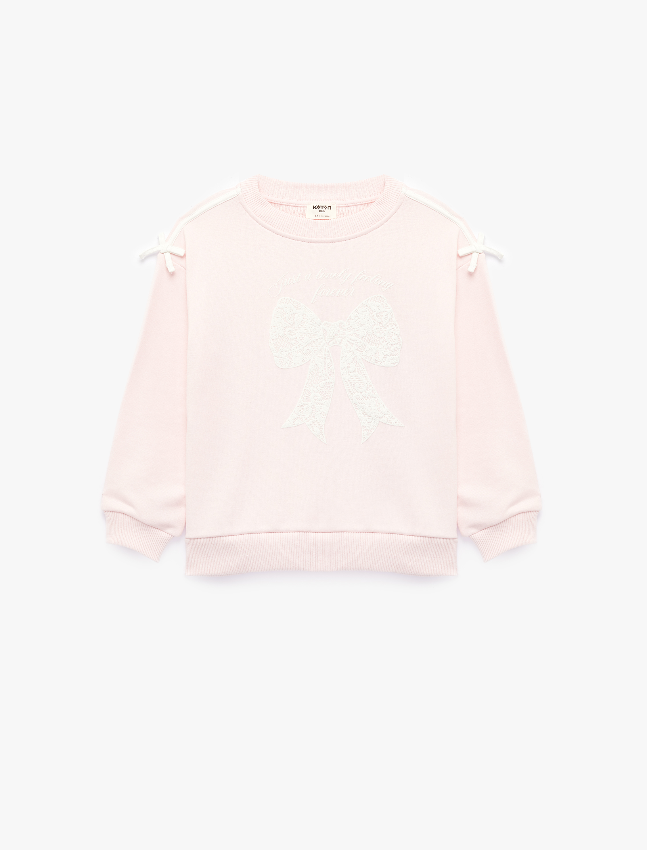  Kız Çocuk Fiyonklu Uzun Kollu Bisiklet Yaka Sweatshirt