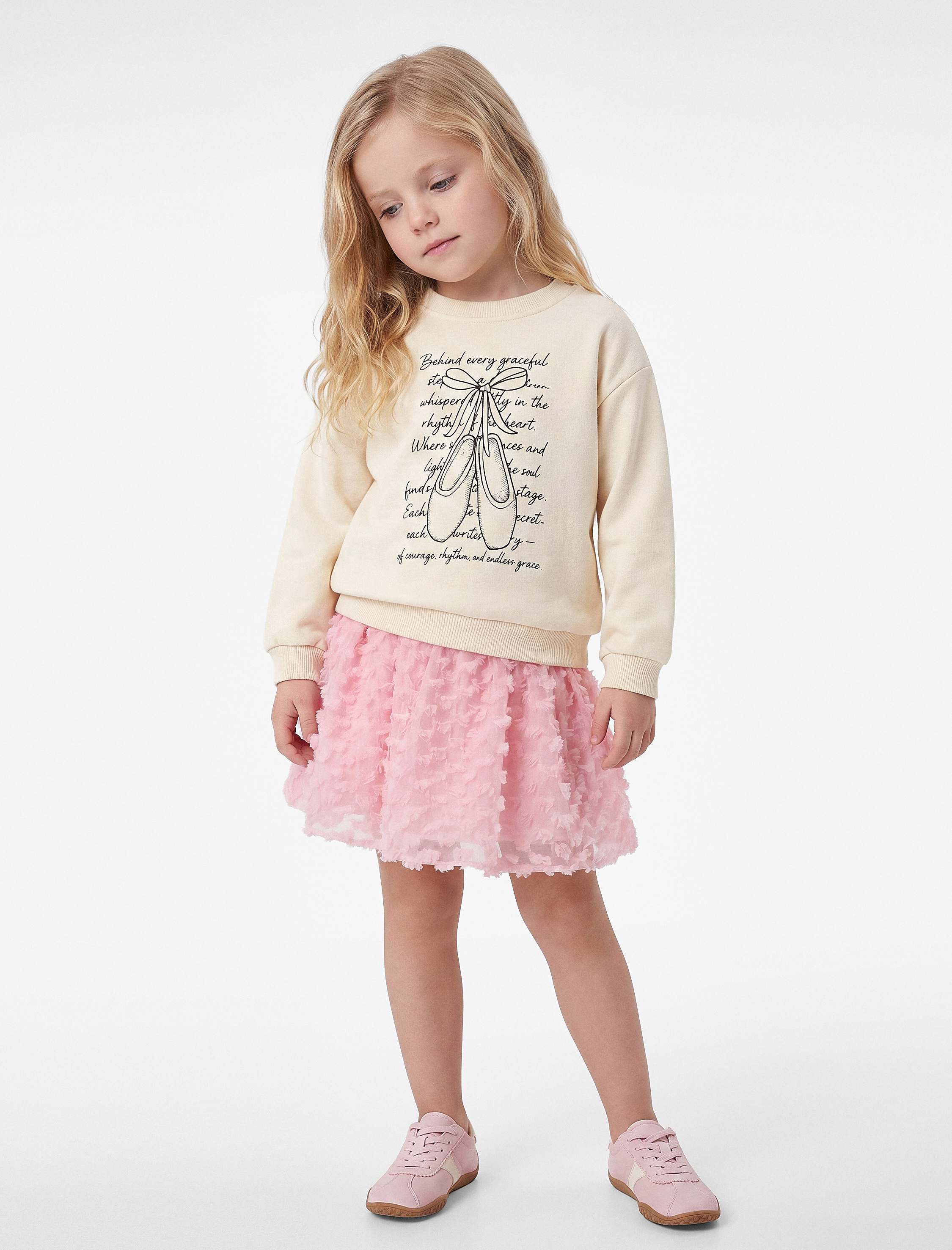 Kız Bebek Baskılı Uzun Kollu Bisiklet Yaka Sweatshirt
