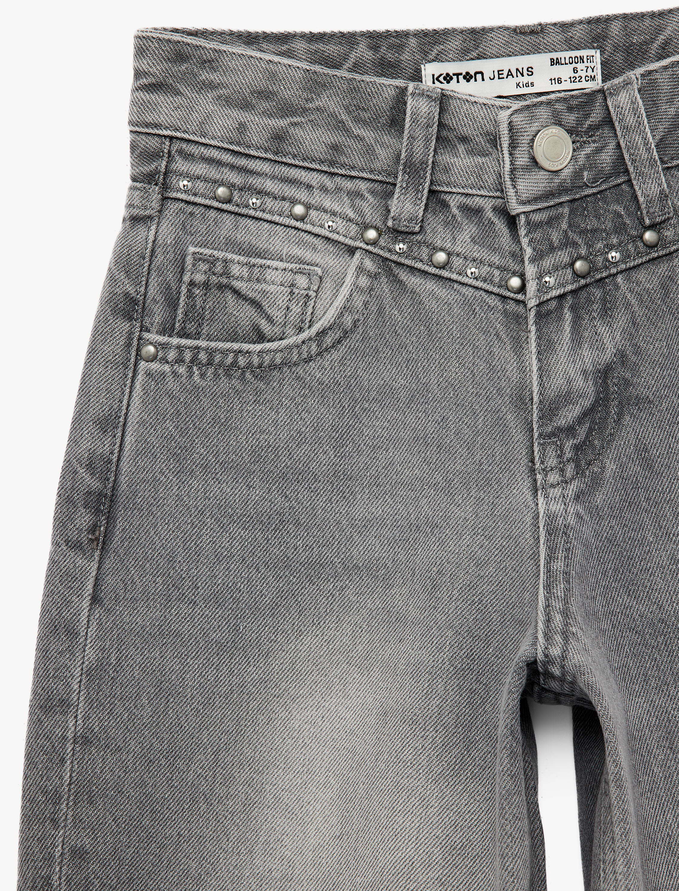  Kız Çocuk Loose Fit Cepli Pamuklu Denim Pantolon