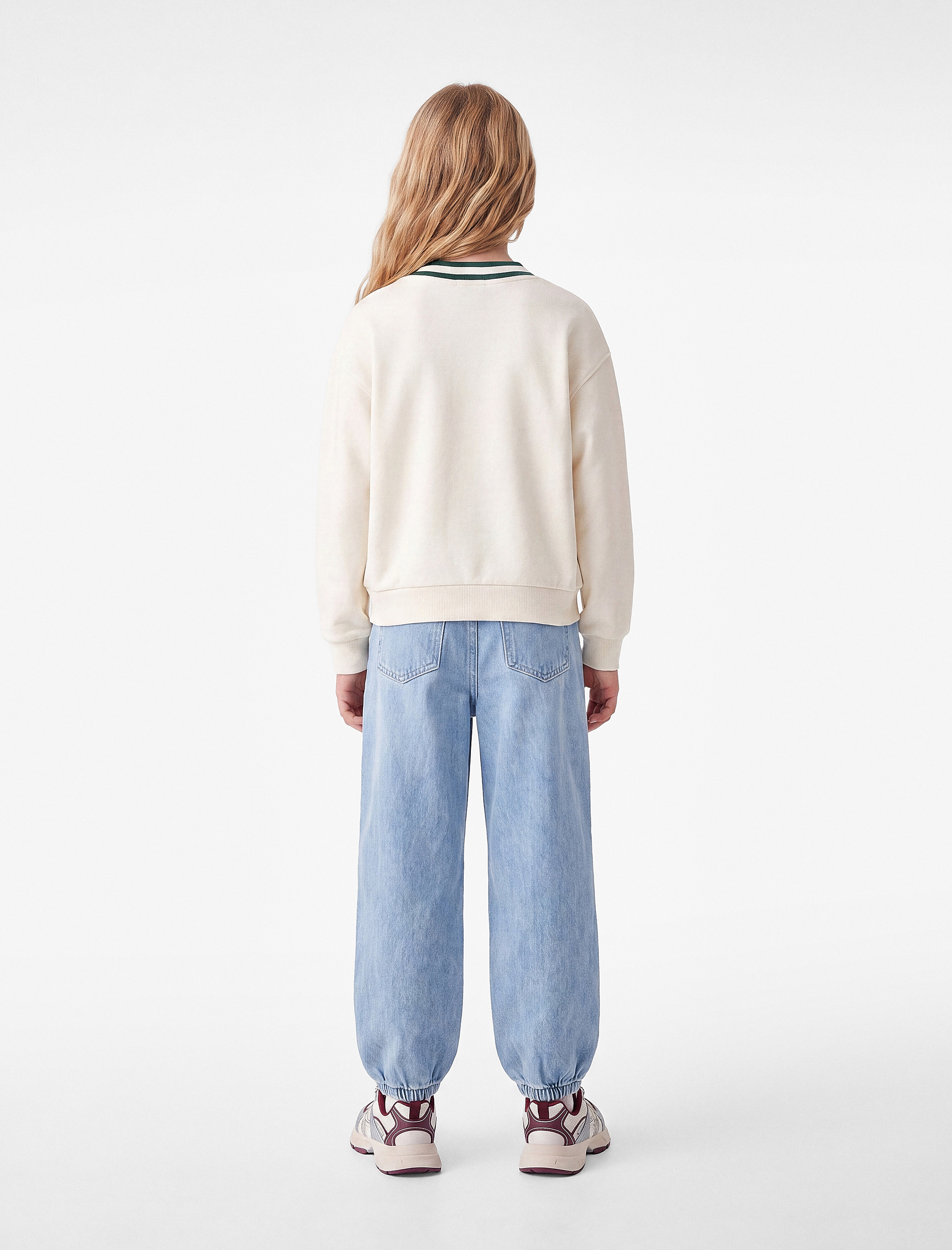  Kız Çocuk Pamuklu Loose Fit Cepli Şalvar Denim Pantolon