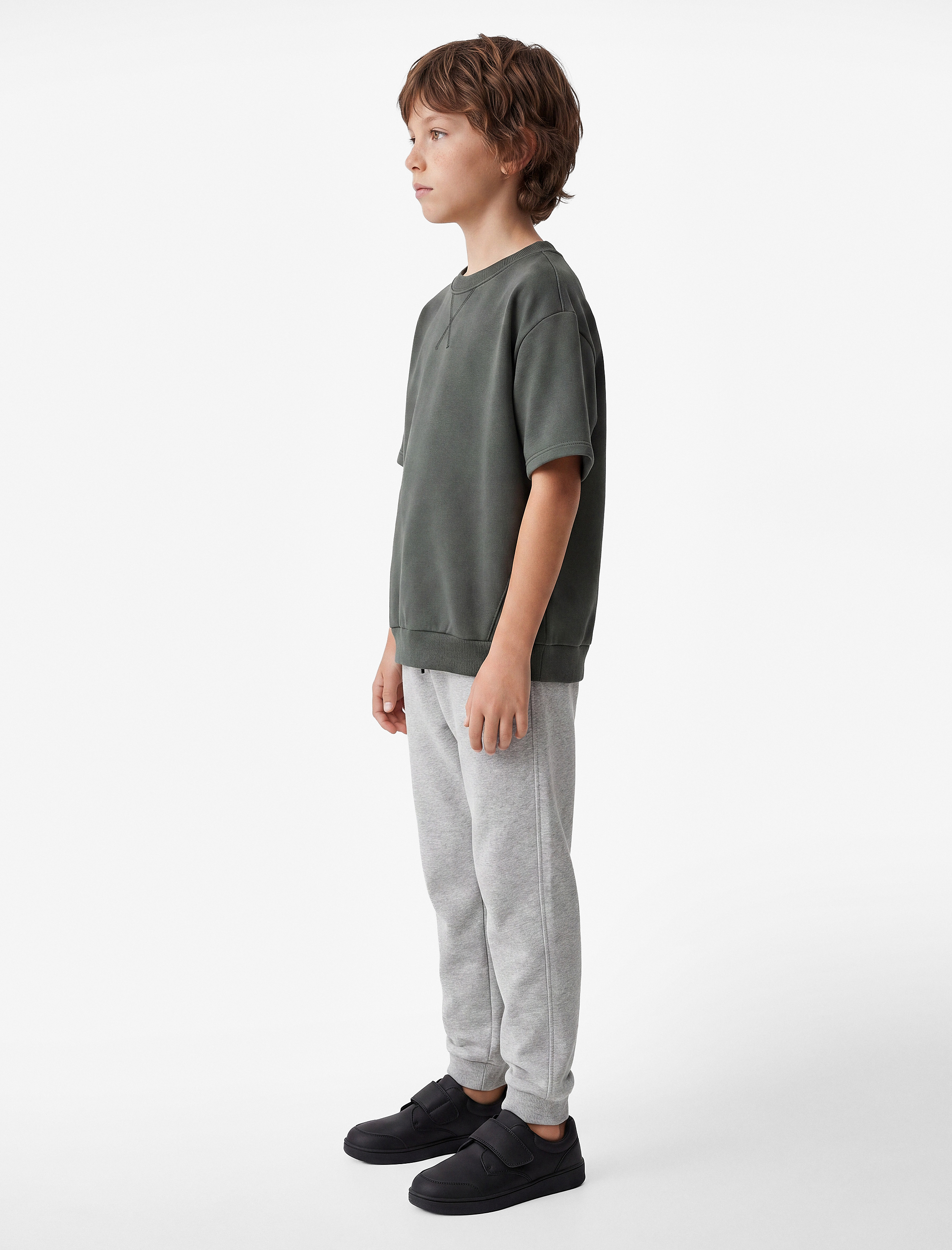  Erkek Çocuk Bisiklet Yaka Pamuklu Kısa Kollu Oversize Sweatshirt
