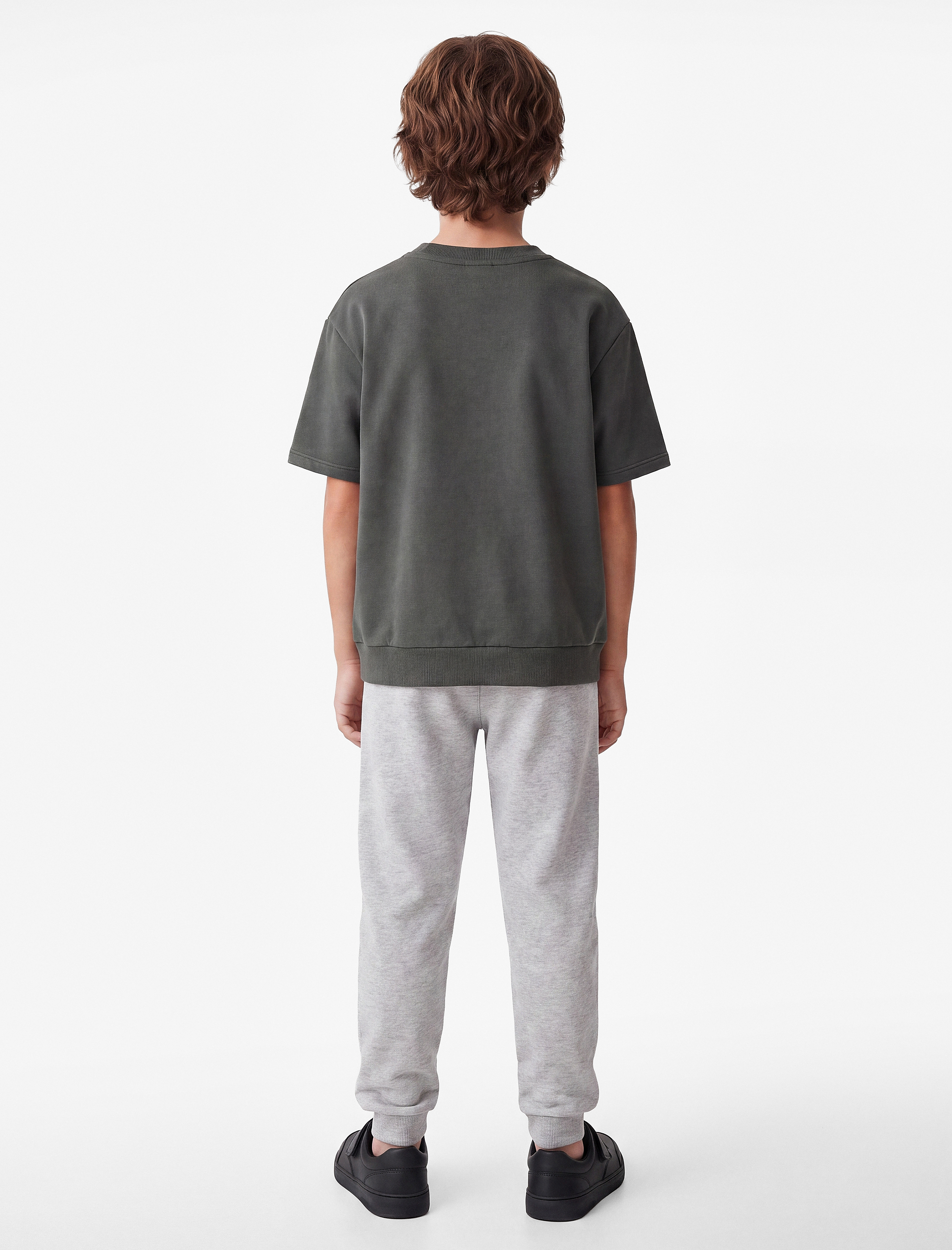  Erkek Çocuk Bisiklet Yaka Pamuklu Kısa Kollu Oversize Sweatshirt