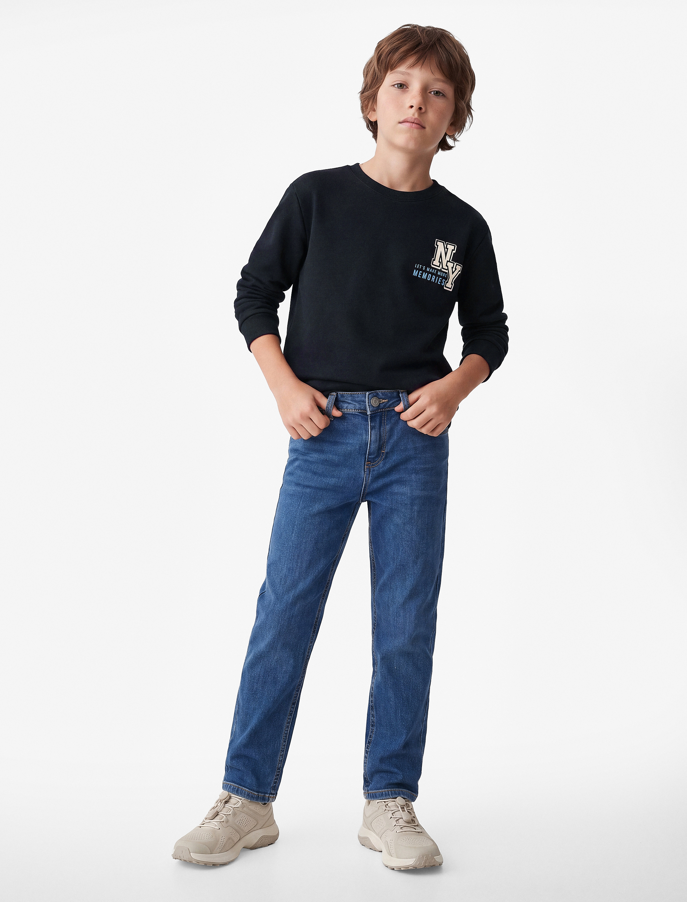  Erkek Çocuk Pamuklu Uzun Kollu Bisiklet Yaka Baskılı Sweatshirt