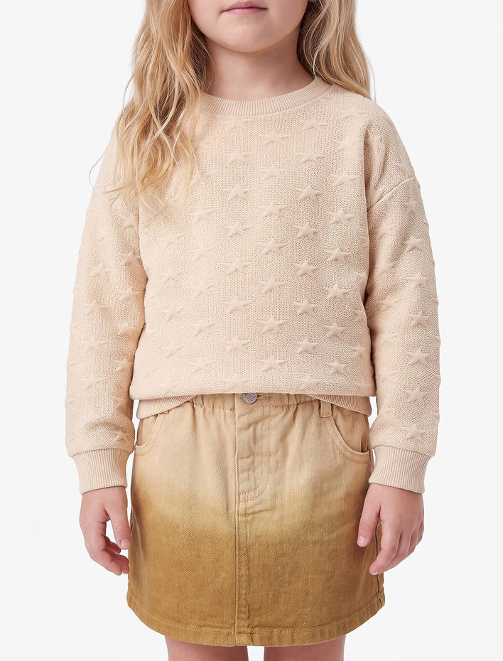 Kız Bebek Yıldız Baskılı Bisiklet Yaka Uzun Kollu Sweatshirt
