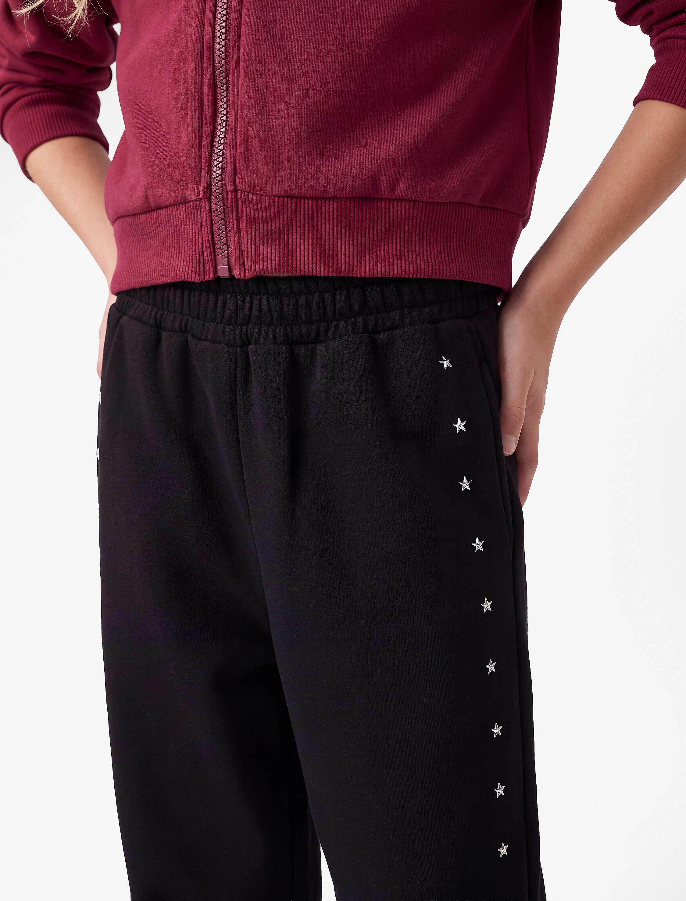  Kız Çocuk Yıldız Baskılı Beli Lastikli Şardonlu Jogger Eşofman Altı