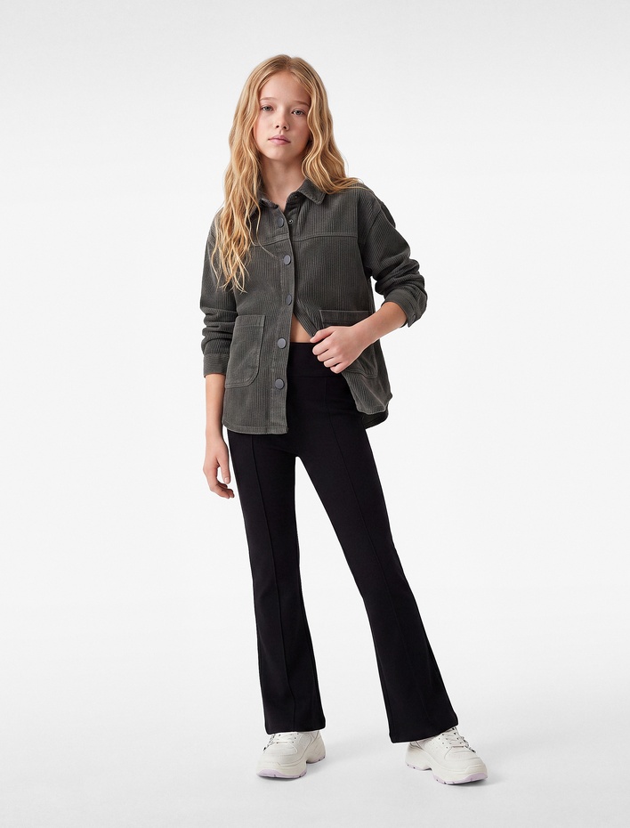 Kız Çocuk Viskon Karışımlı Slim Fit İspanyol Paça Tayt