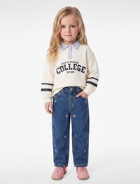 Pamuklu Fiyonk Nakışlı Denim Pantolon