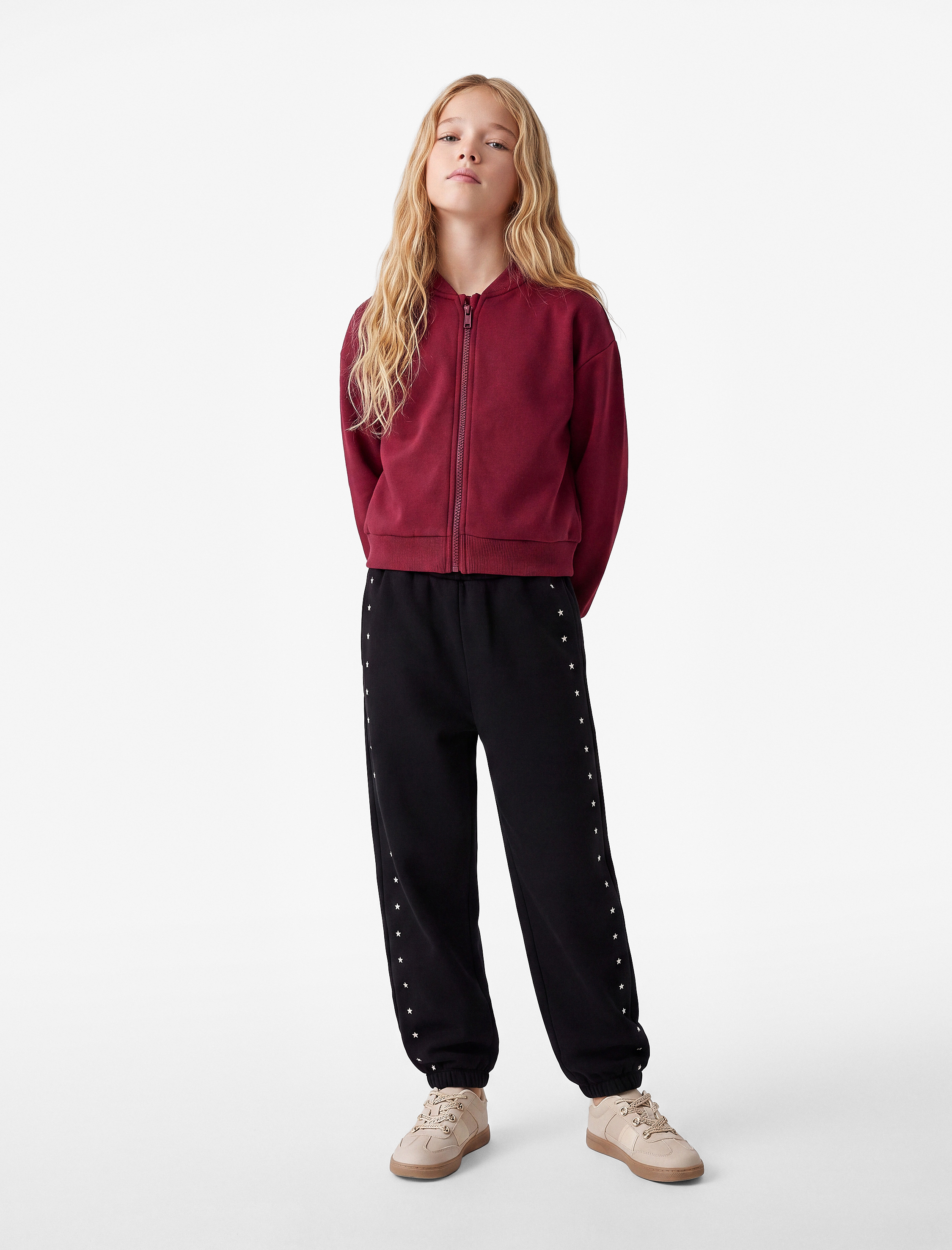  Kız Çocuk Yıldız Baskılı Beli Lastikli Şardonlu Jogger Eşofman Altı