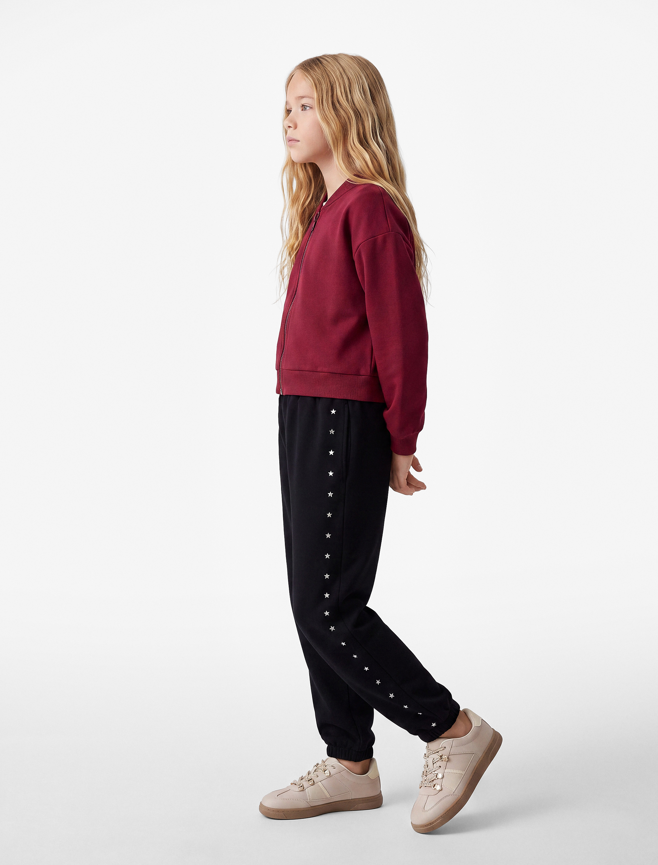  Kız Çocuk Yıldız Baskılı Beli Lastikli Şardonlu Jogger Eşofman Altı