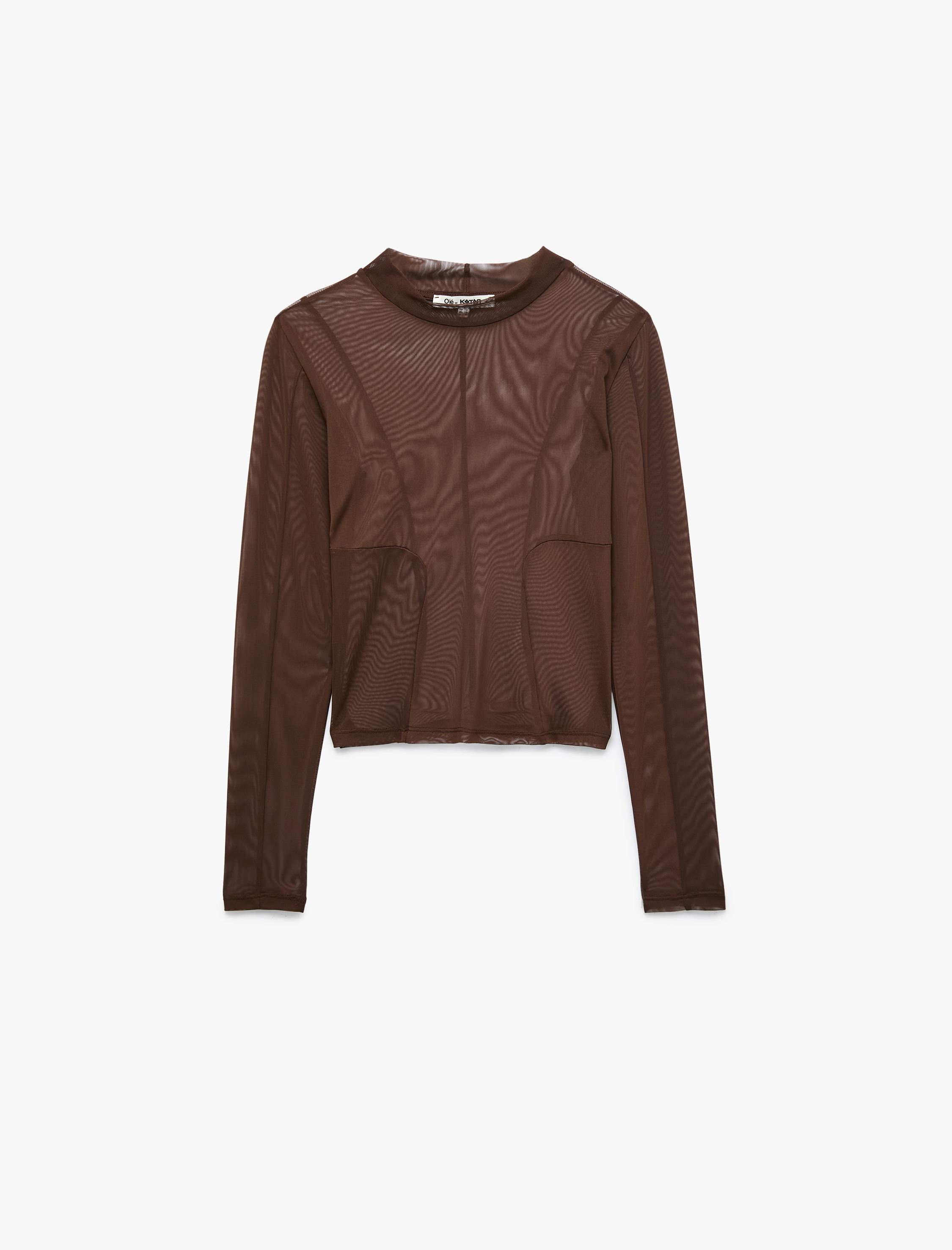 Koton Slim Fit Dikiş Detaylı Dik Yaka Uzun Kollu Tül Tişört görsel 5