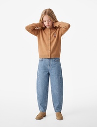 Ayıcık Nakışlı Slim Fit Bisiklet Yaka Uzun Kollu Triko Hırka