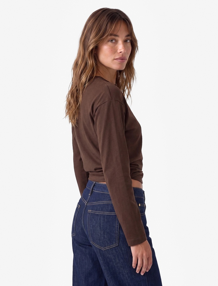  Pamuklu Uzun Kollu Bisiklet Yaka Basic Oversize Tişört