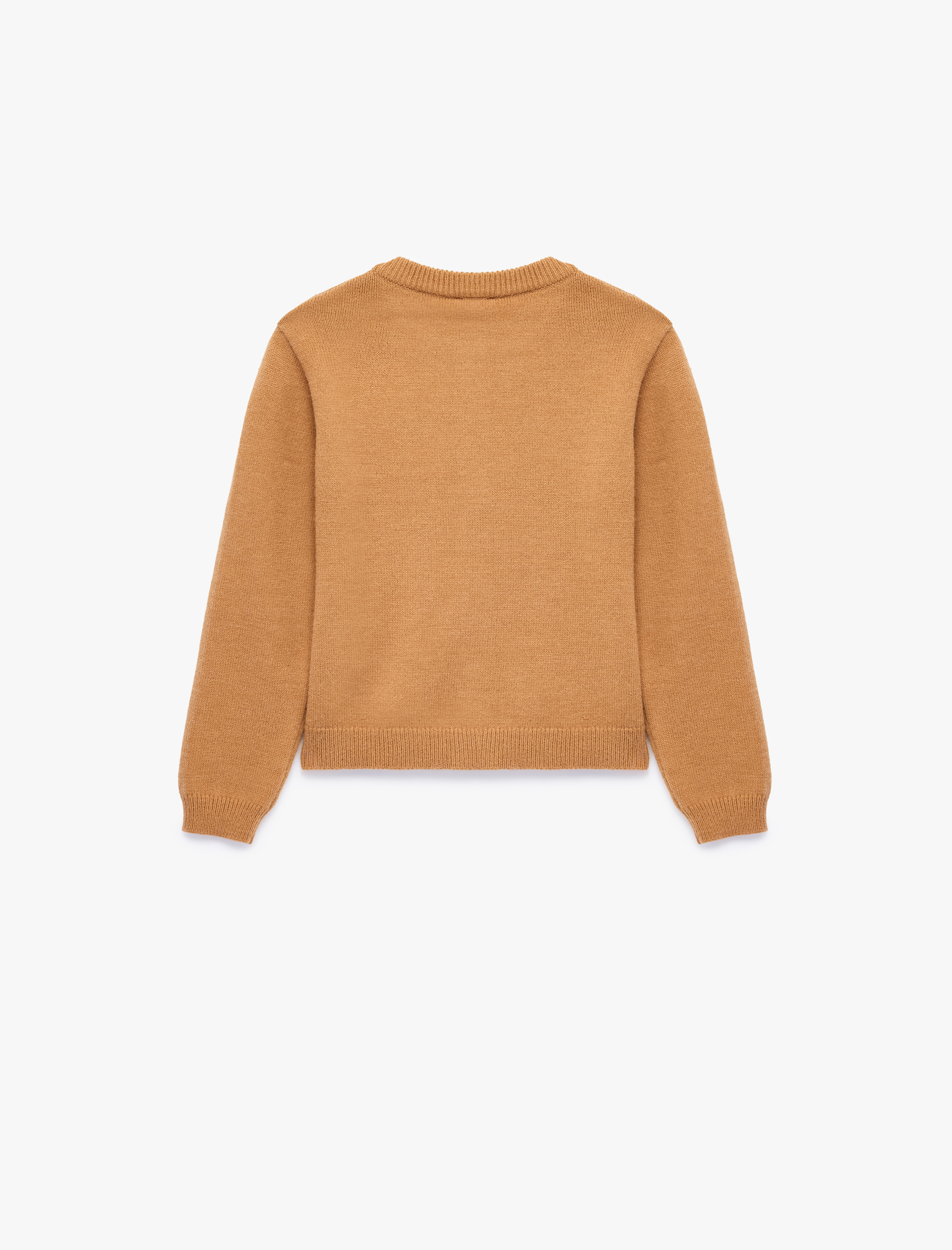  Kız Çocuk Ayıcık Nakışlı Slim Fit Bisiklet Yaka Uzun Kollu Triko Hırka