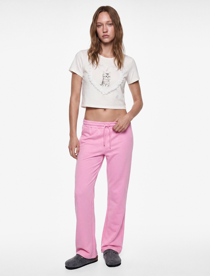  Rahat Kalıp Beli Bağcıklı Triko Uzun Paça Pijama Altı