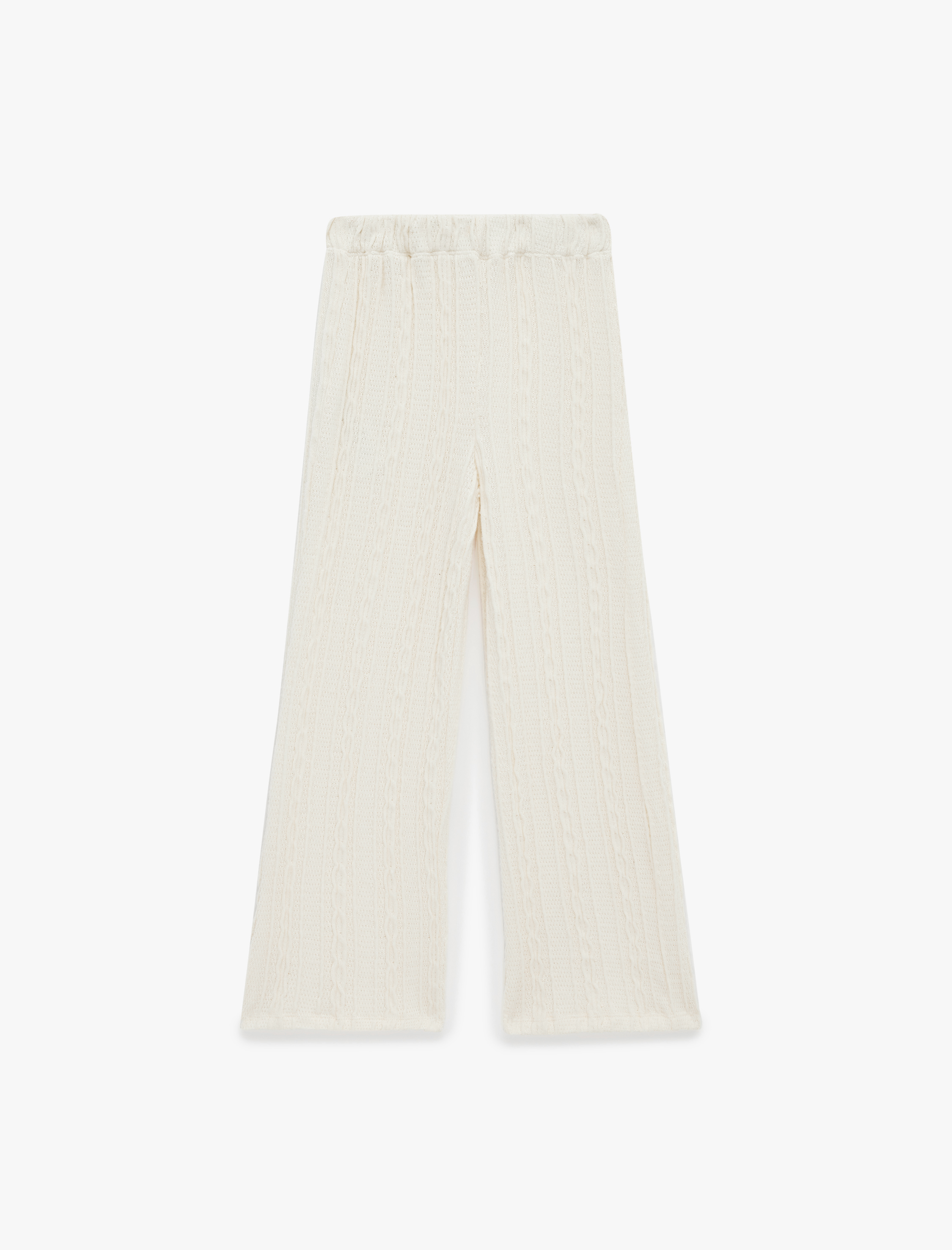  Kız Çocuk Dokulu Beli Lastikli Geniş Paça Pantolon