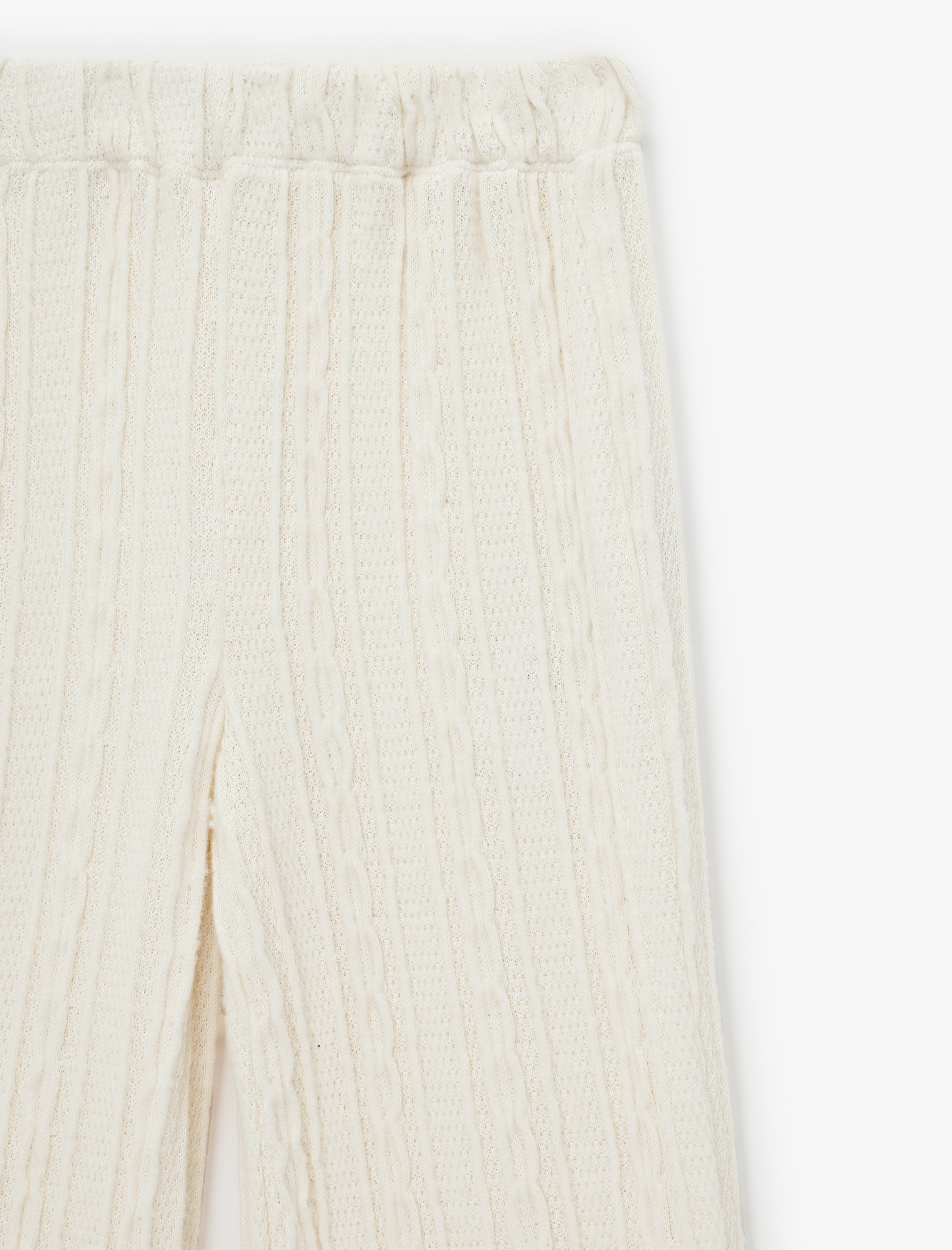  Kız Çocuk Dokulu Beli Lastikli Geniş Paça Pantolon
