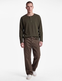 Pamuklu Uzun Kollu Oversize Düğmeli Henley Yaka Sweatshirt