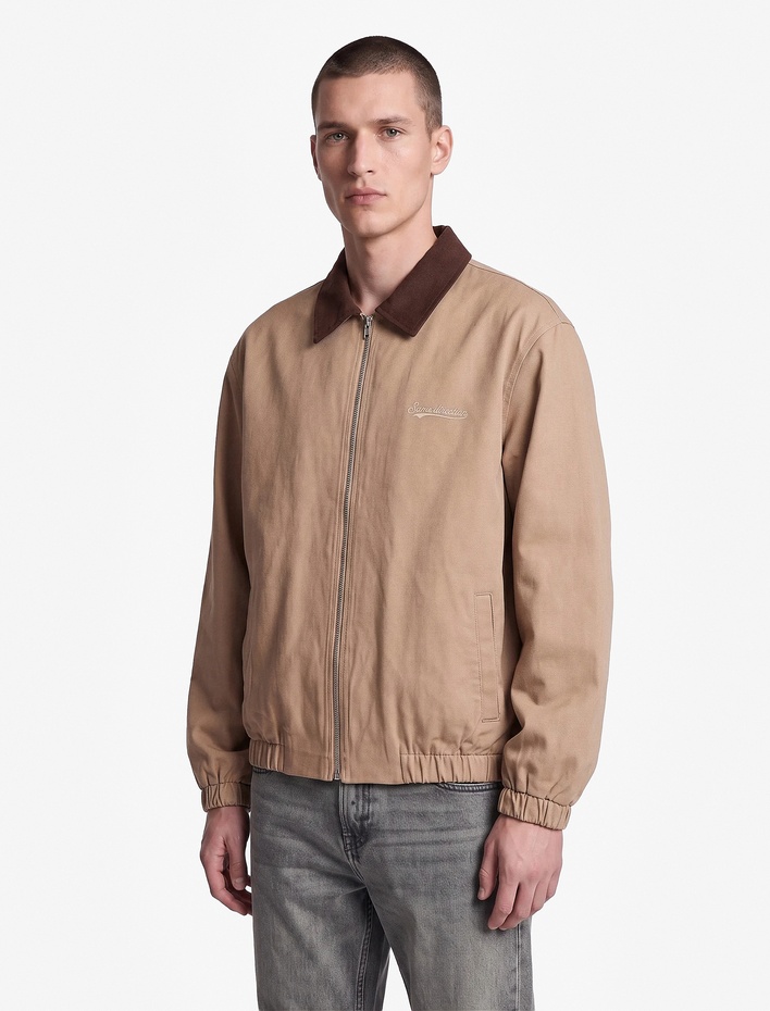  Regular Fit Nakış Detaylı Pamuklu Cepli Kontrast Gömlek Yaka Fermuarlı Gabardin Ceket