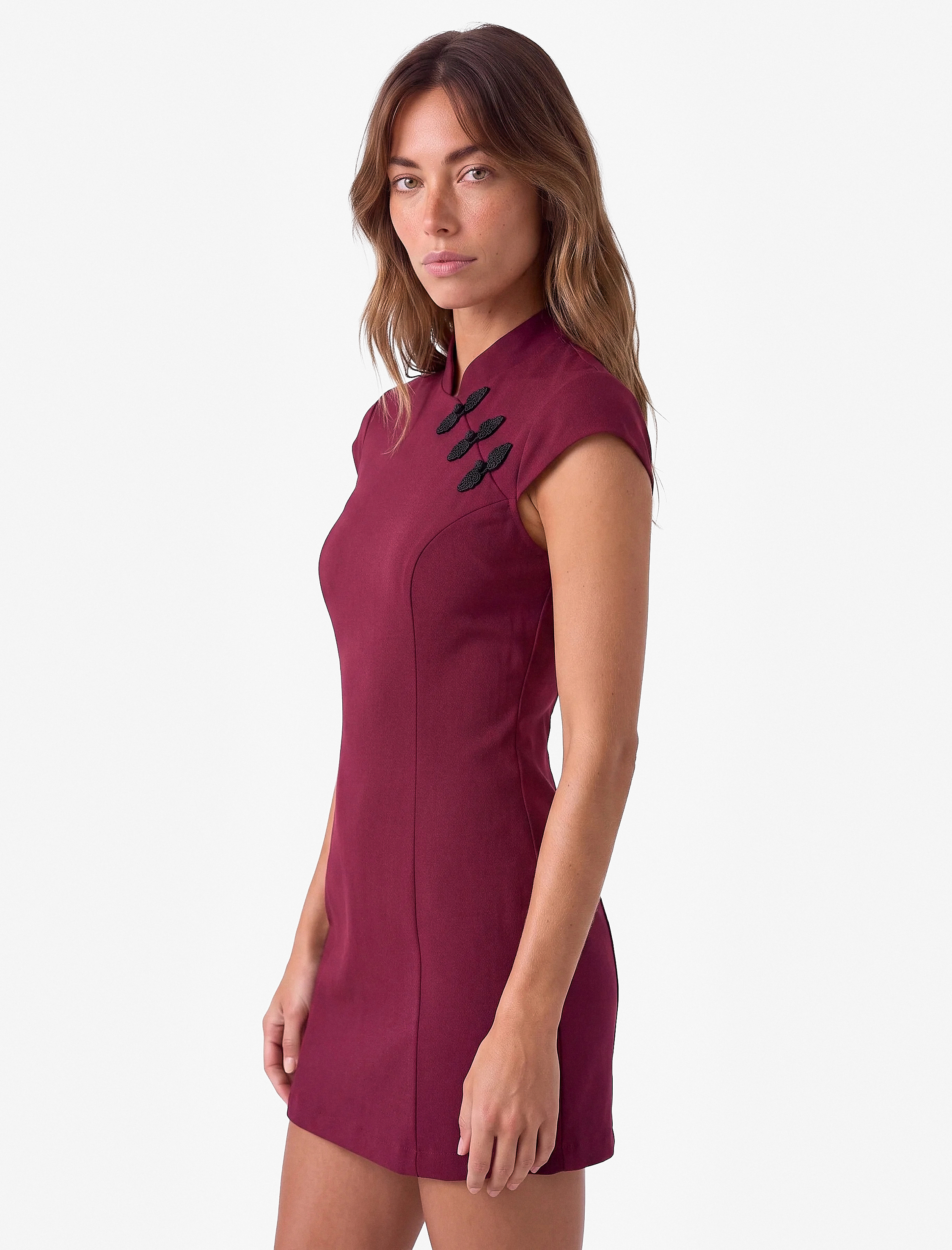 Koton Hakim Yaka Kısa Kollu Regular Fit Nakış Detaylı Bodycon Mini Elbise görsel 2