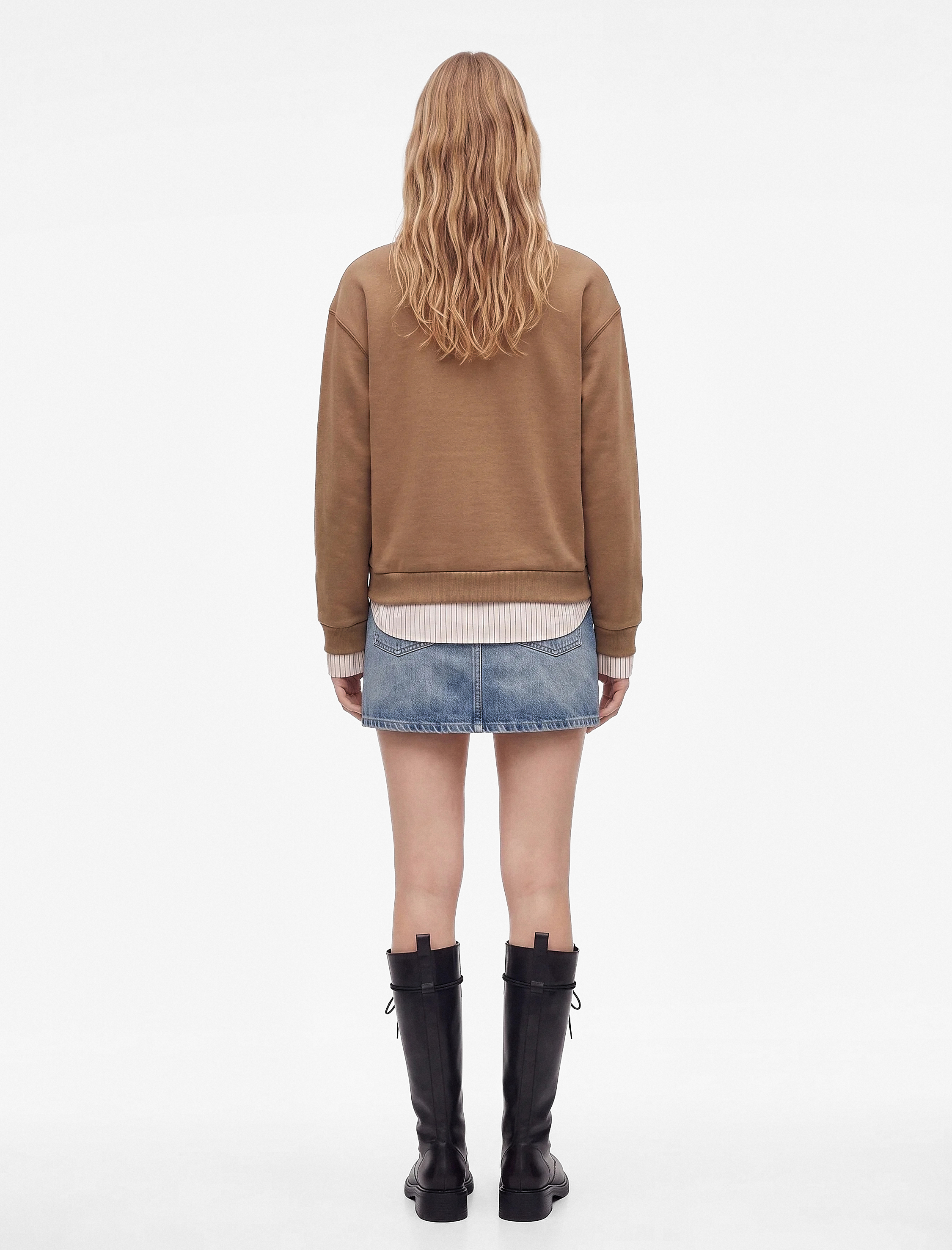 Koton Şardonlu İşlemeli Rahat Kalıp Katmanlı Çizgili Gömlek Yakalı Uzun Kollu Sweatshirt görsel 3