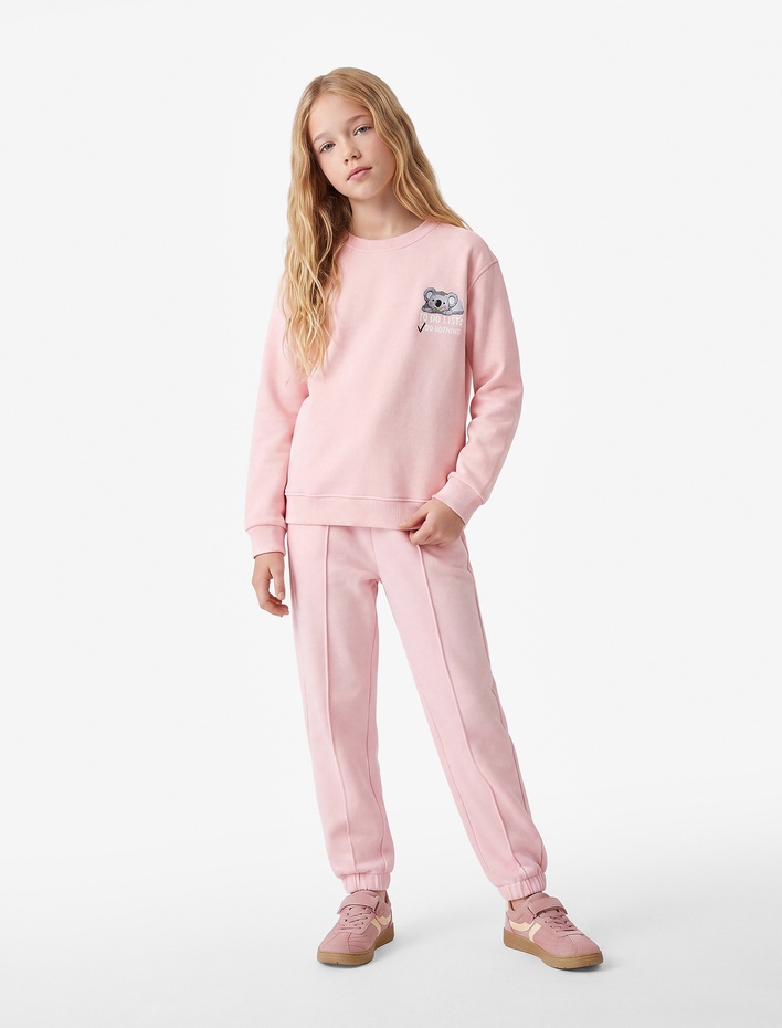 Kız Çocuk Üç İplik Şardonlu Bisiklet Yaka Uzun Kollu Koala Baskılı Sweatshirt