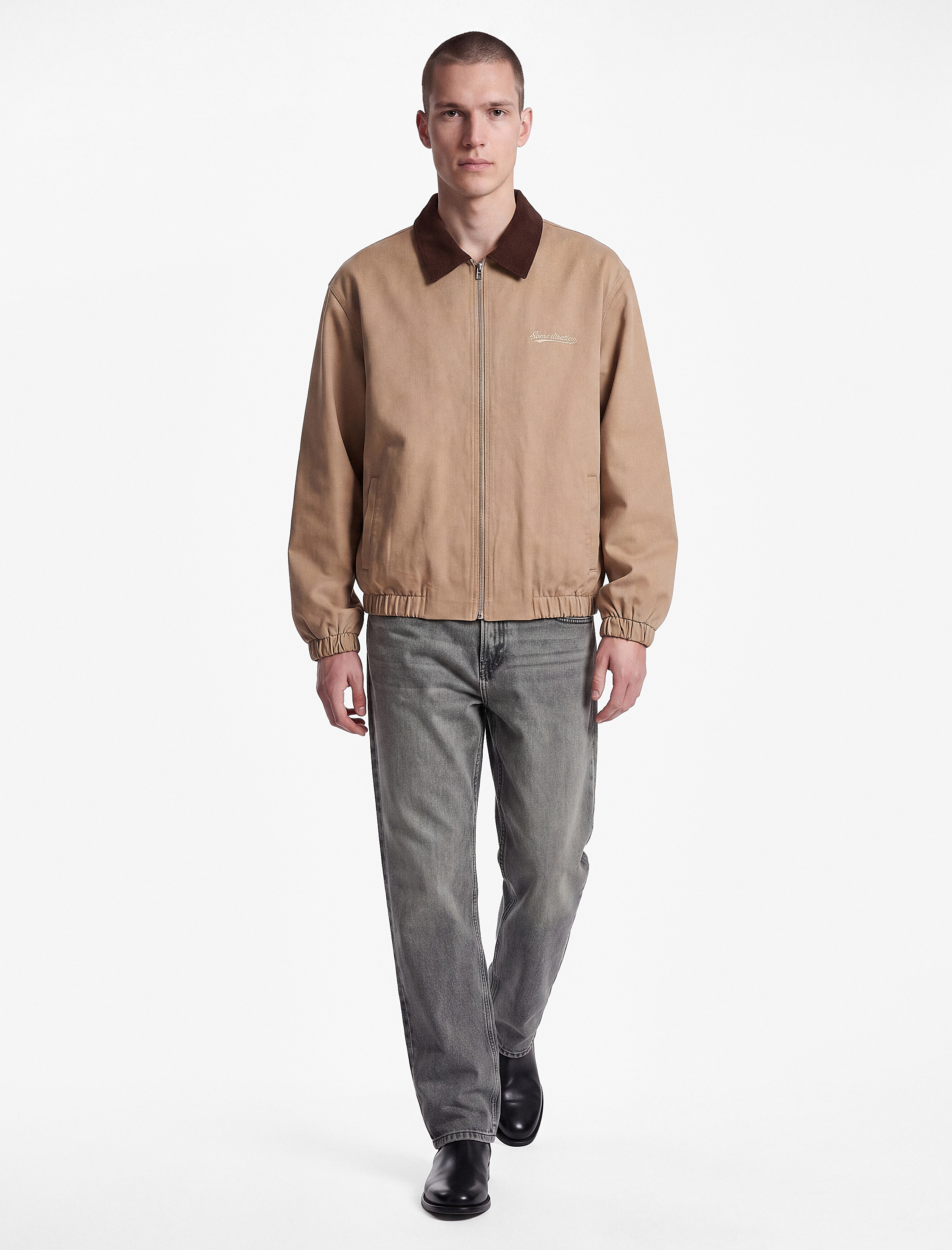 Koton Regular Fit Nakış Detaylı Pamuklu Cepli Kontrast Gömlek Yaka Fermuarlı Gabardin Ceket