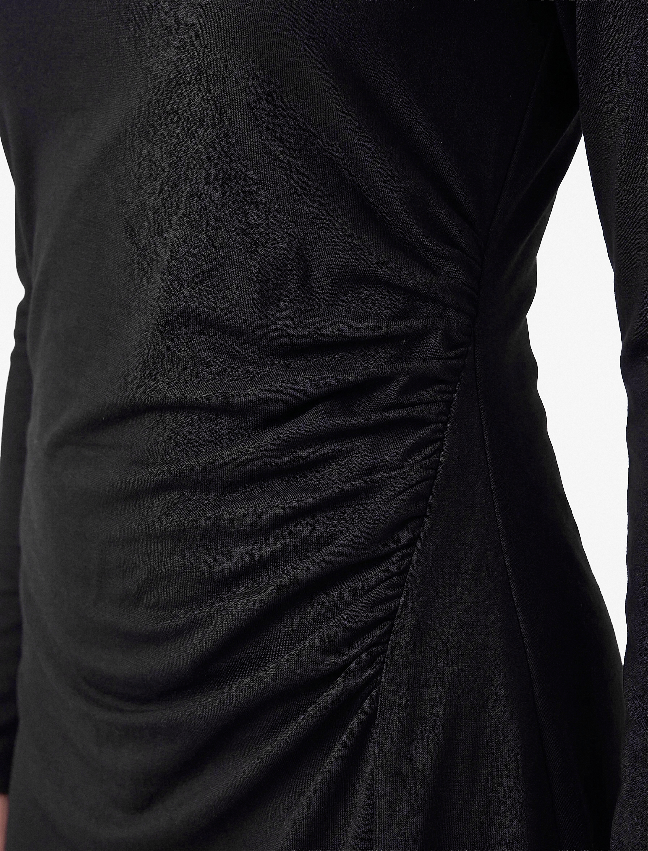 Koton Yırtmaç Detaylı Büzgülü Slim Fit Uzun Kollu Asimetrik Kayık Yaka Midi Elbise görsel 5
