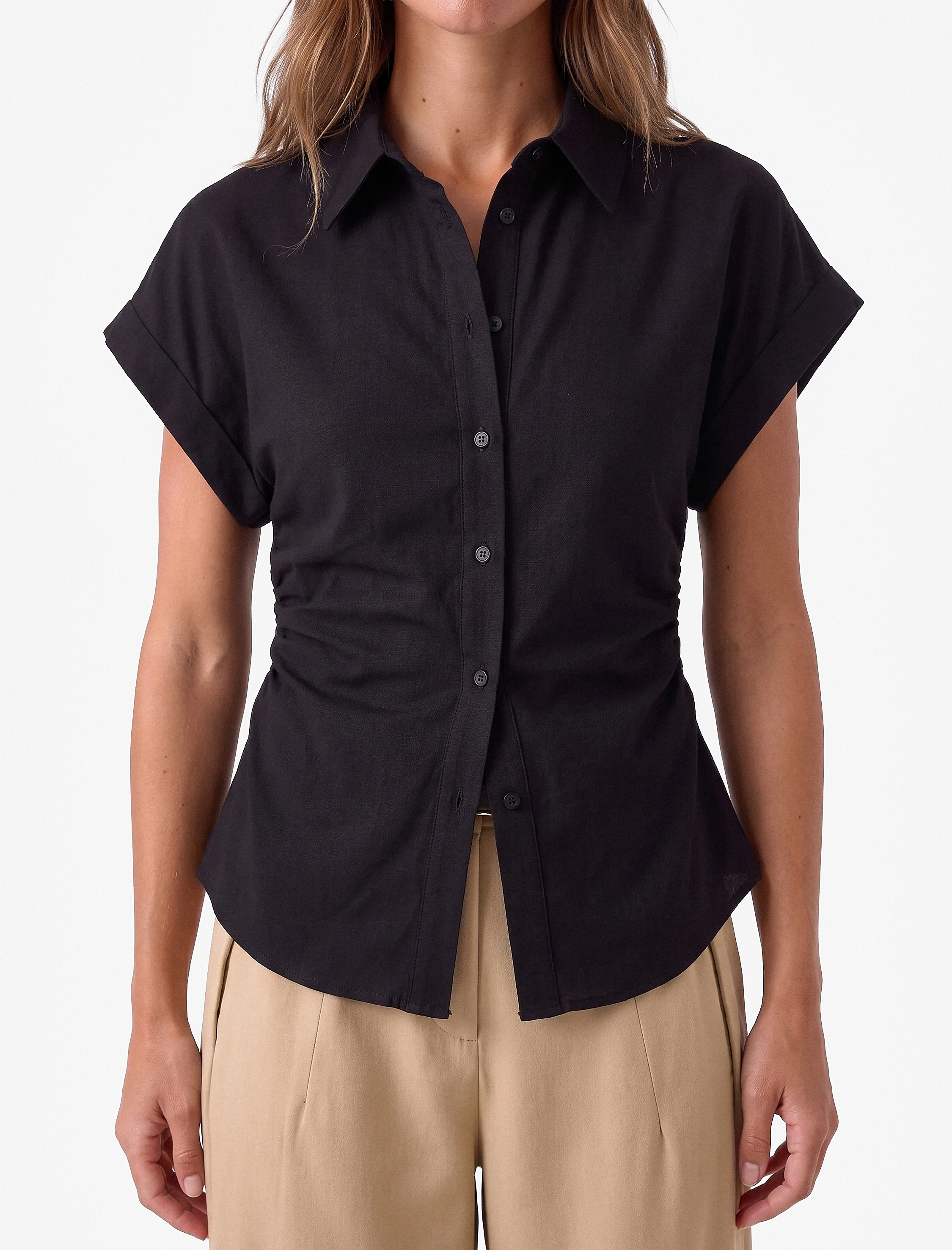 Koton Pamuklu Slim Fit Klasik Yaka Peplum Kesim Kısa Kollu Poplin Gömlek görsel 4