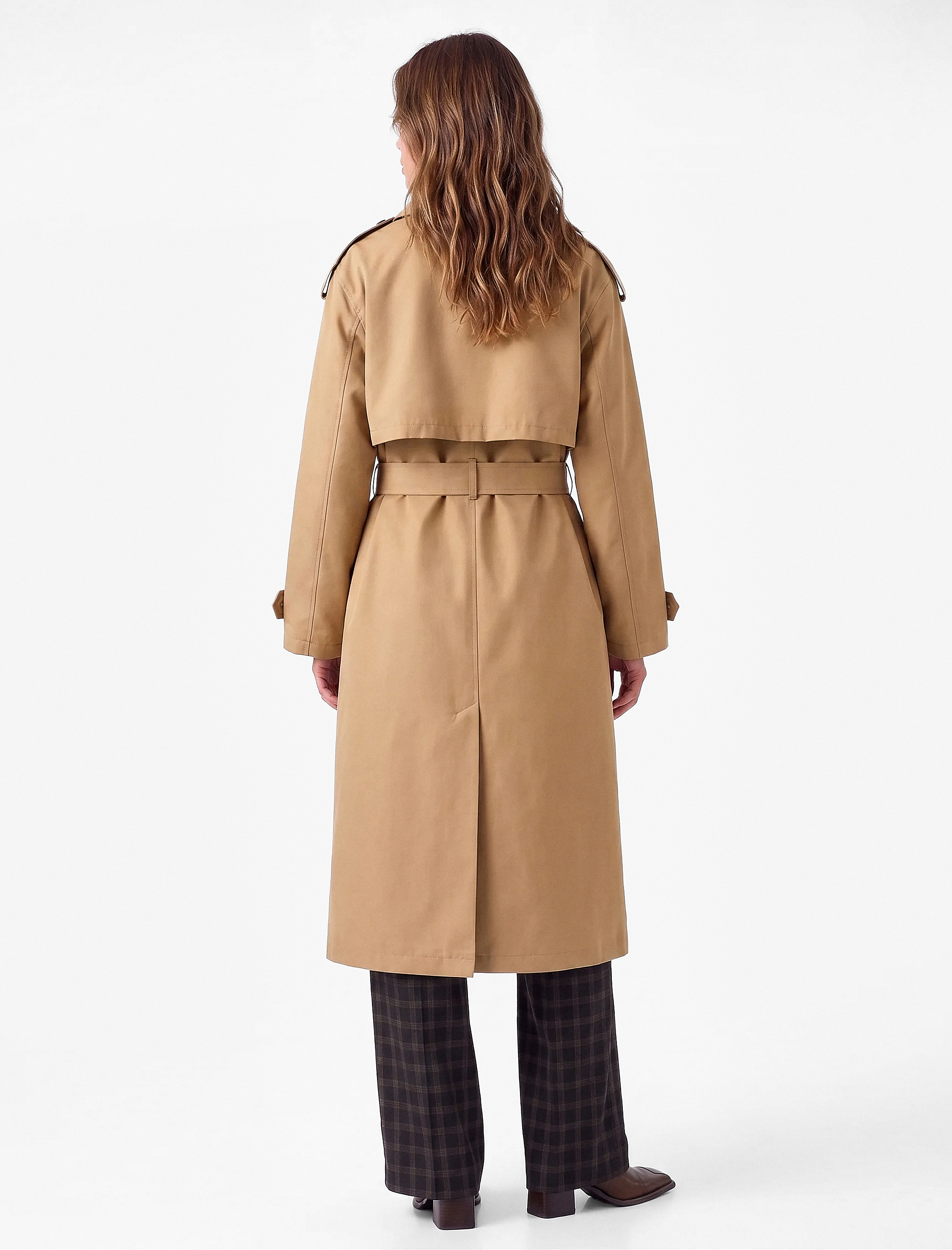 Koton Uzun Kollu Kemerli Çift Cepli Oversize Gabardin Kruvaze Trençkot görsel 4
