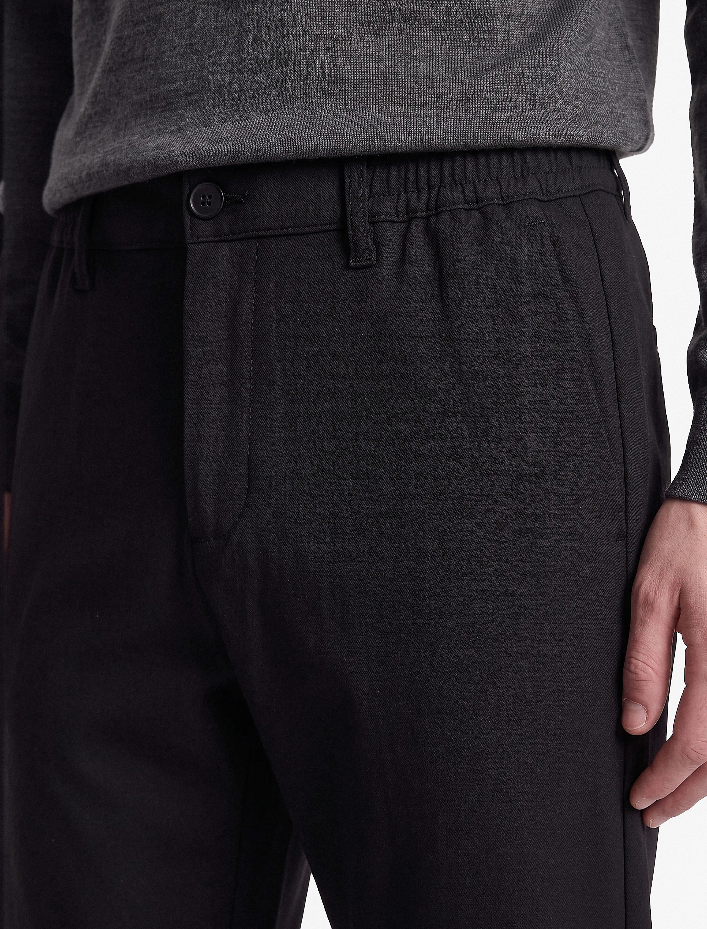   Viskon Karışımlı Cepli Beli Lastikli Düğmeli Slim Fit Pileli Kumaş Pantolon