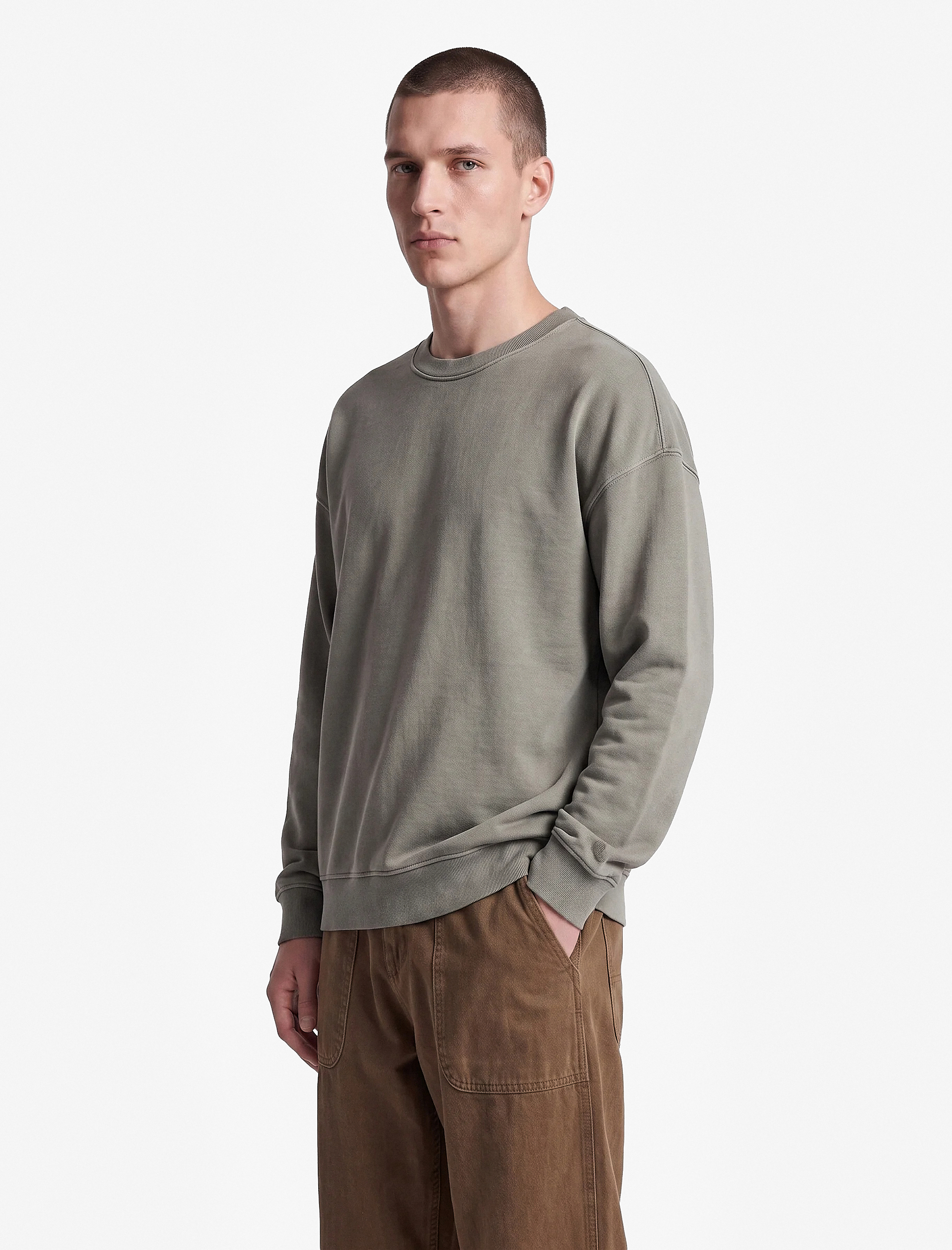 Koton Uzun Kollu Üç İplik Yıkamalı Rahat Kalıp Pamuklu Bisiklet Yaka Sweatshirt görsel 2