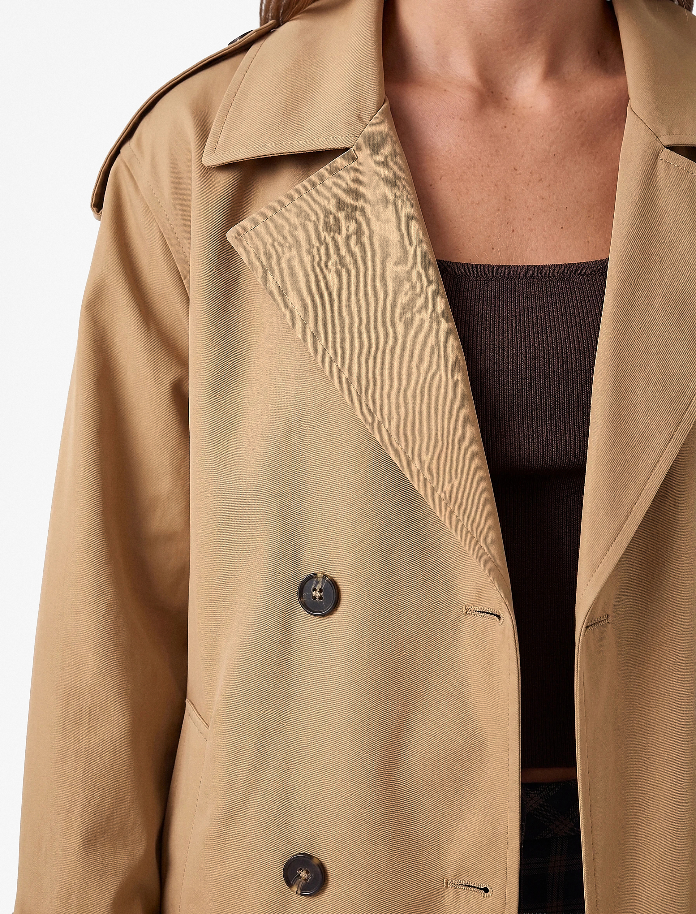 Koton Uzun Kollu Kemerli Çift Cepli Oversize Gabardin Kruvaze Trençkot görsel 5