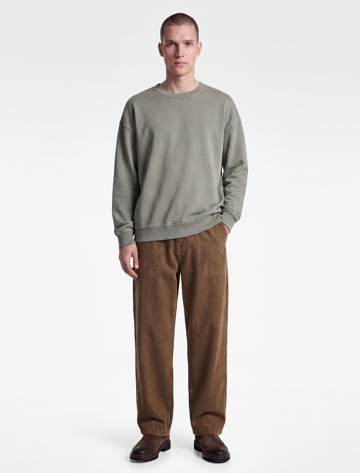  Uzun Kollu Üç İplik Yıkamalı Rahat Kalıp Pamuklu Bisiklet Yaka Sweatshirt