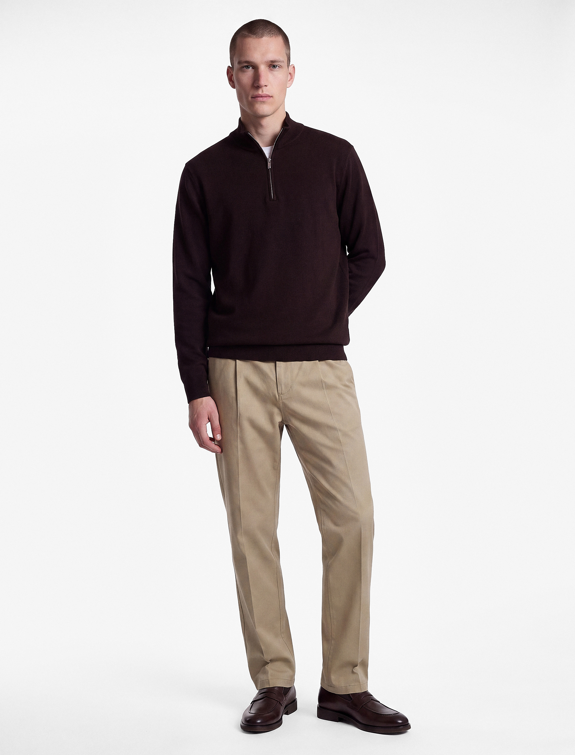   Uzun Kollu Viskon Yarım Fermuarlı Yaka Triko Kazak