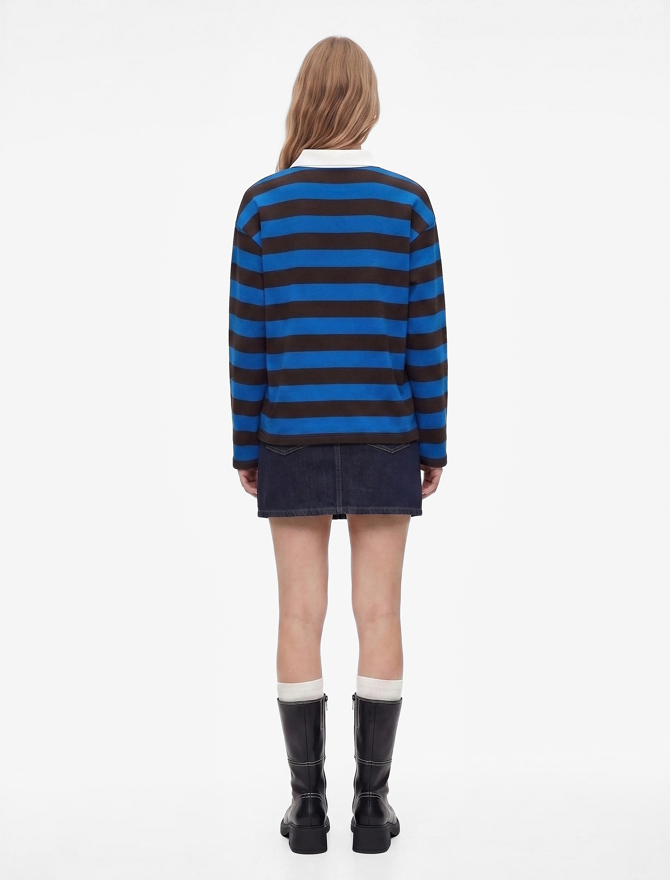 Koton Şardonlu Düğmeli Rahat Kalıp Uzun Kollu Baskılı Polo Yaka Çizgili Sweatshirt görsel 3