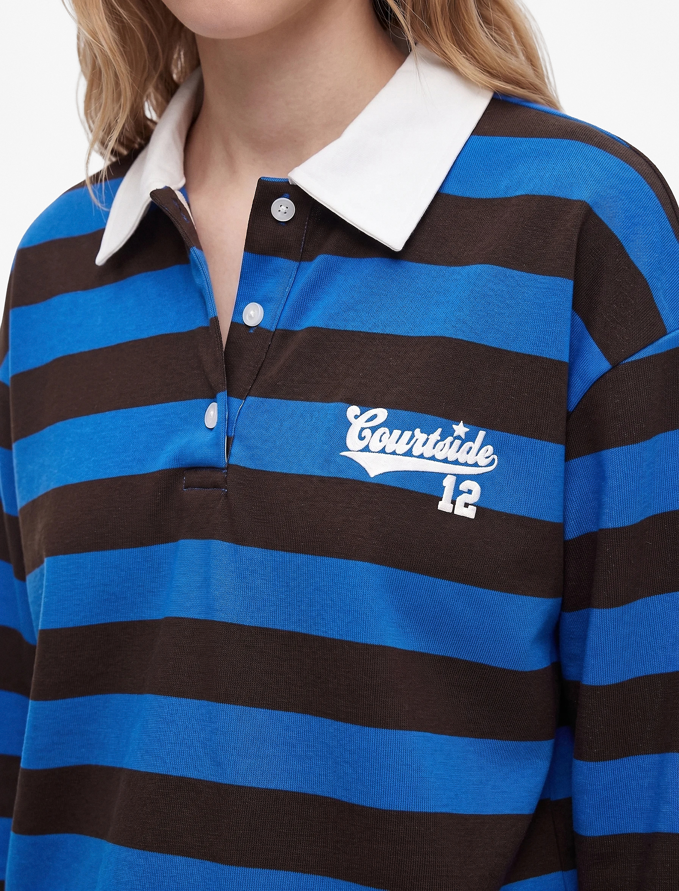 Koton Şardonlu Düğmeli Rahat Kalıp Uzun Kollu Baskılı Polo Yaka Çizgili Sweatshirt görsel 4