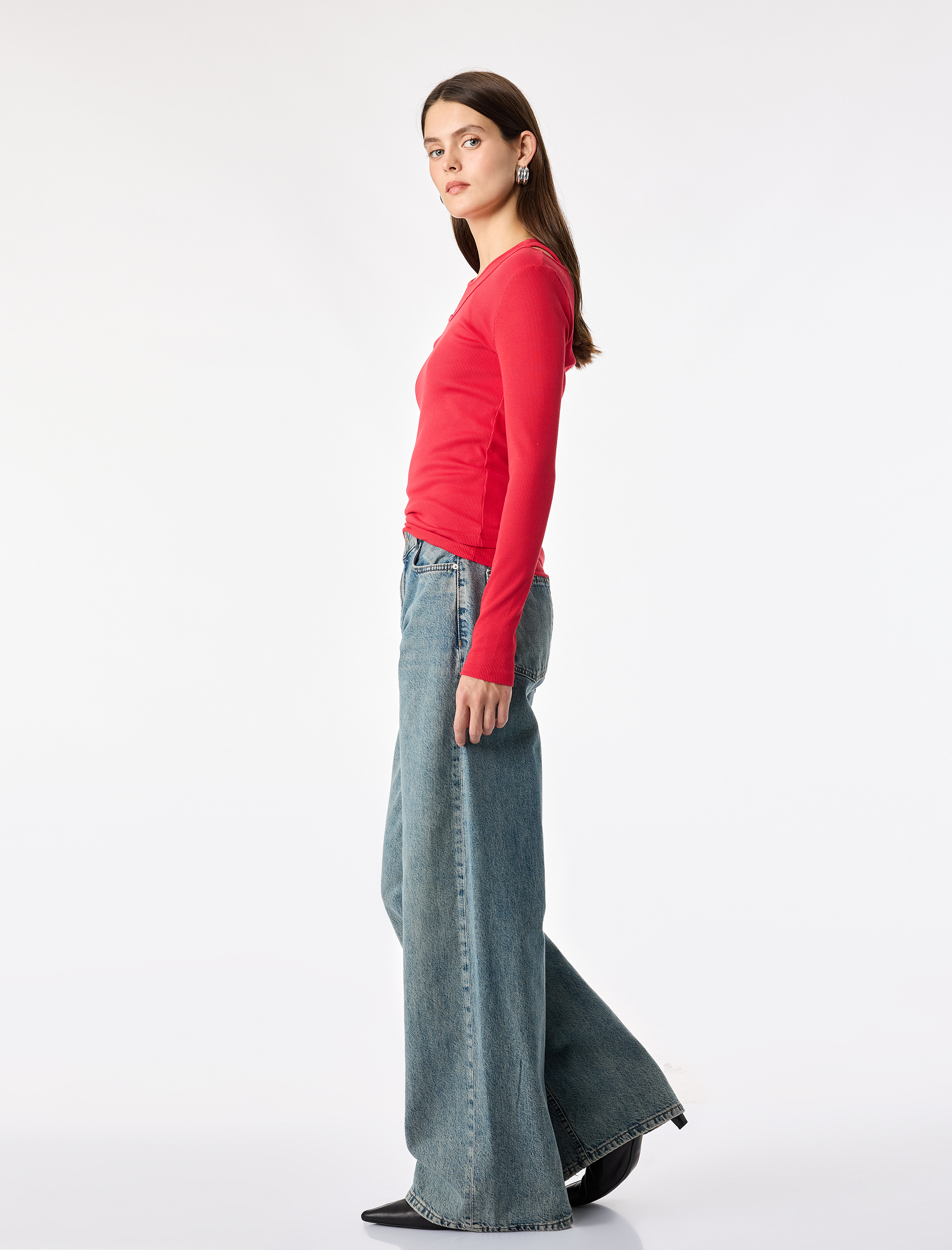 Koton Slim Fit Pamuklu Uzun Kollu Çift Yaka Katmanlı Tişört görsel 3
