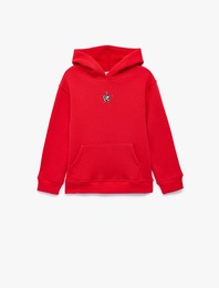 Yıldız Baskılı Uzun Kollu Şardonlu Kanguru Cepli Kapşonlu Sweatshirt