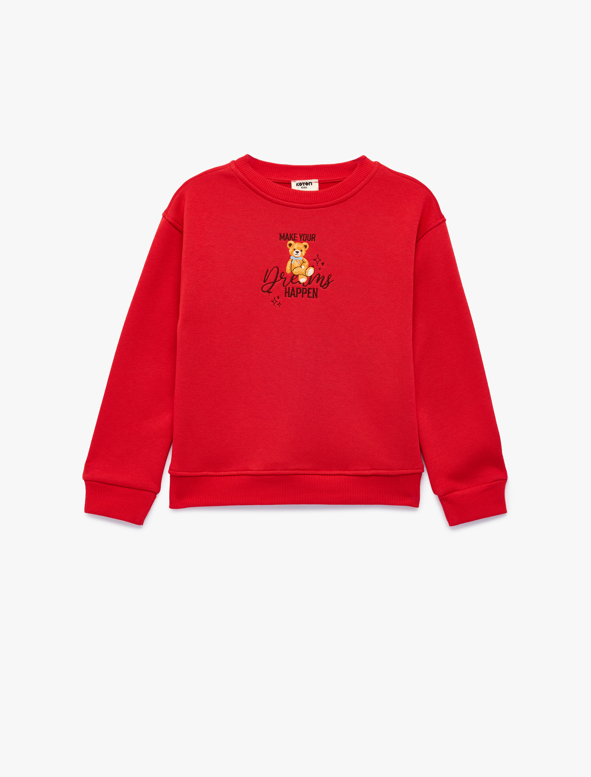  Kız Çocuk Ayıcık Baskılı Şardonlu Bisiklet Yaka Uzun Kollu Sweatshirt