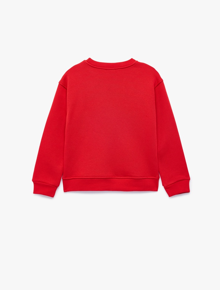 Kız Çocuk Ayıcık Baskılı Şardonlu Bisiklet Yaka Uzun Kollu Sweatshirt