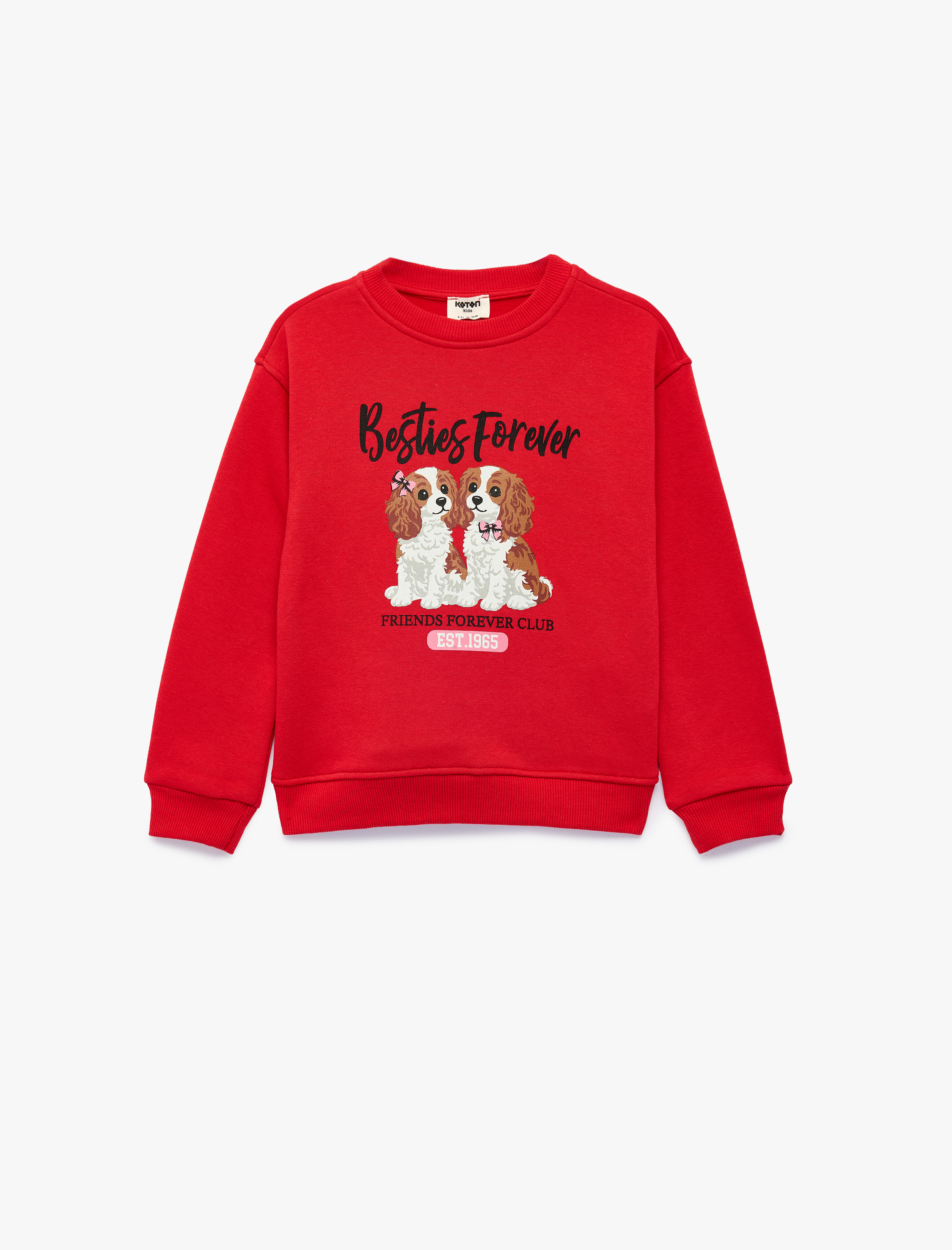  Kız Çocuk Köpek Baskılı Uzun Kollu Bisiklet Yaka Üç İplik Şardonlu Sweatshirt