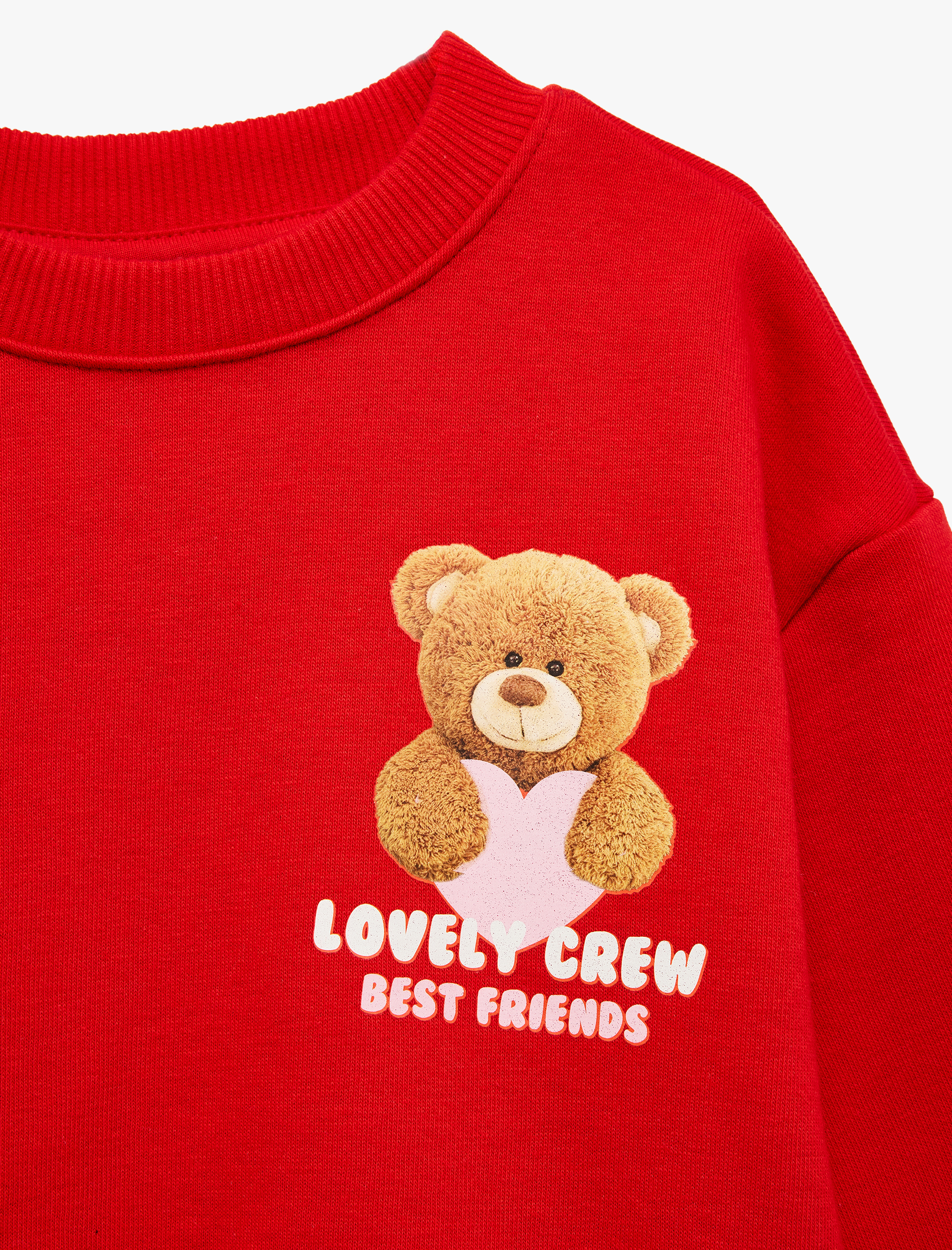  Kız Bebek Ayıcık Detaylı Arkası Baskılı Uzun Kollu Bisiklet Yaka Şardonlu Sweatshirt